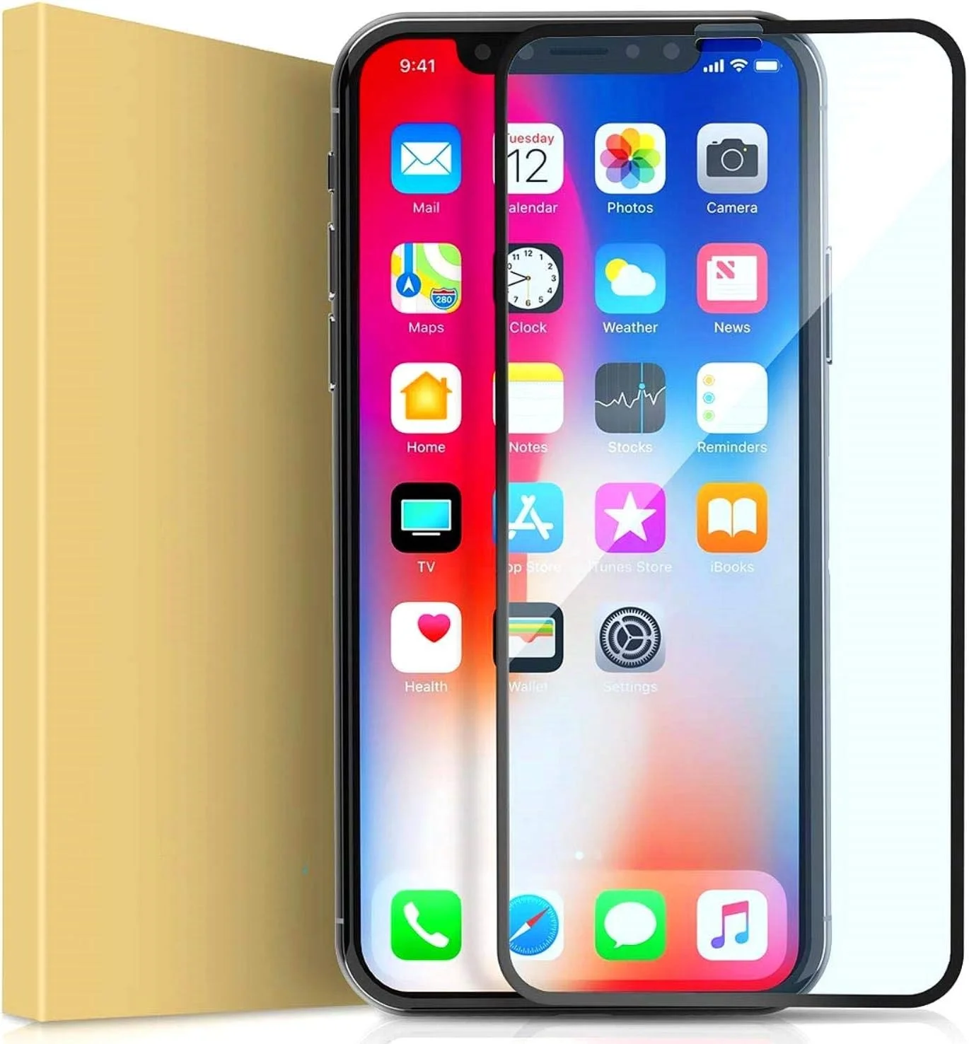 محافظ صفحه نمایش شیشه ای حرارت دیده برای آیفون Xs Max، 6.5 اینچ، پوشش کامل 6D، سختی 9H، فوق العاده شفاف، ضد خش، دارای قاب تراز