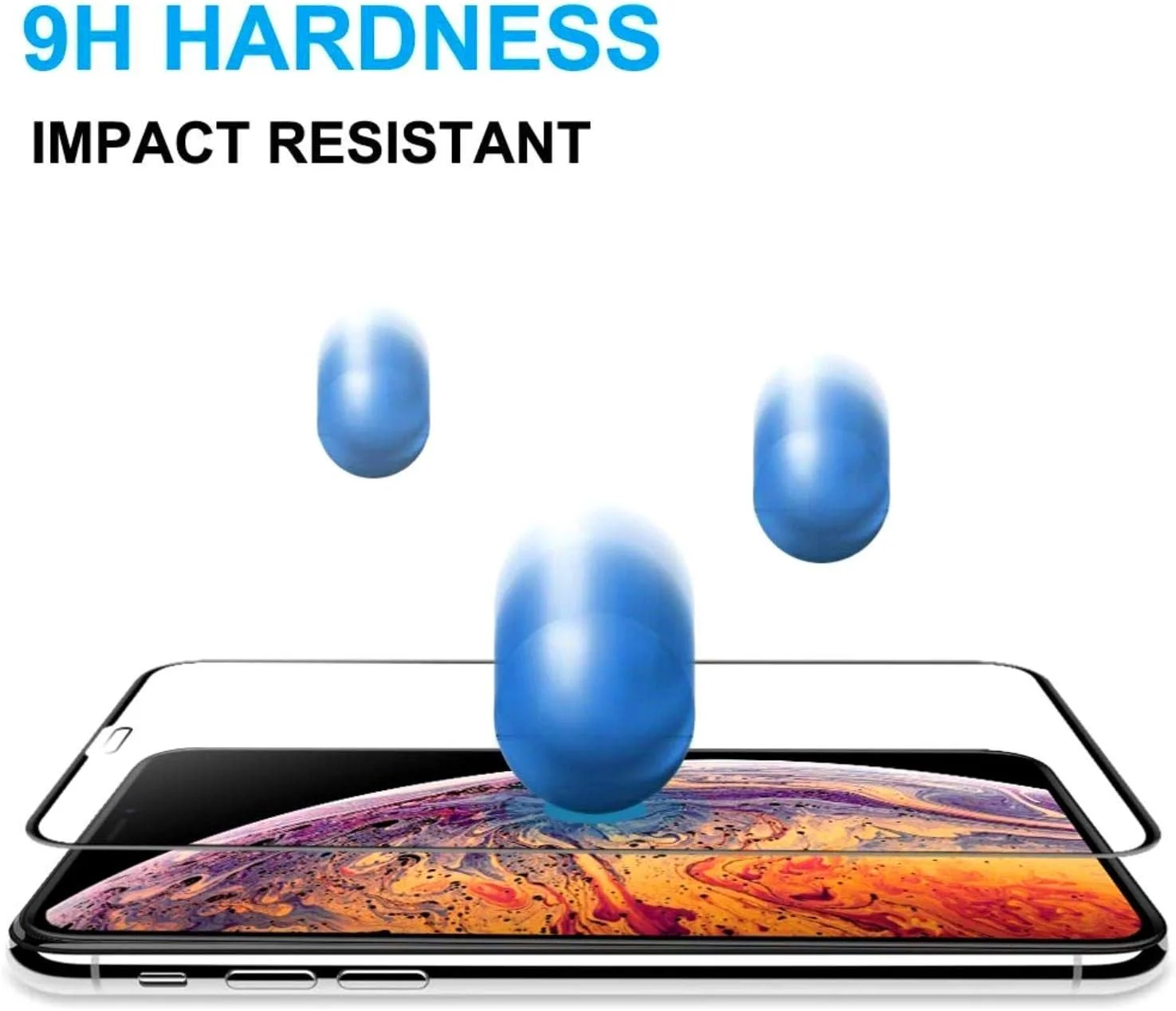 محافظ صفحه نمایش شیشه ای حرارت دیده برای آیفون Xs Max، 6.5 اینچ، پوشش کامل 6D، سختی 9H، فوق العاده شفاف، ضد خش، دارای قاب تراز