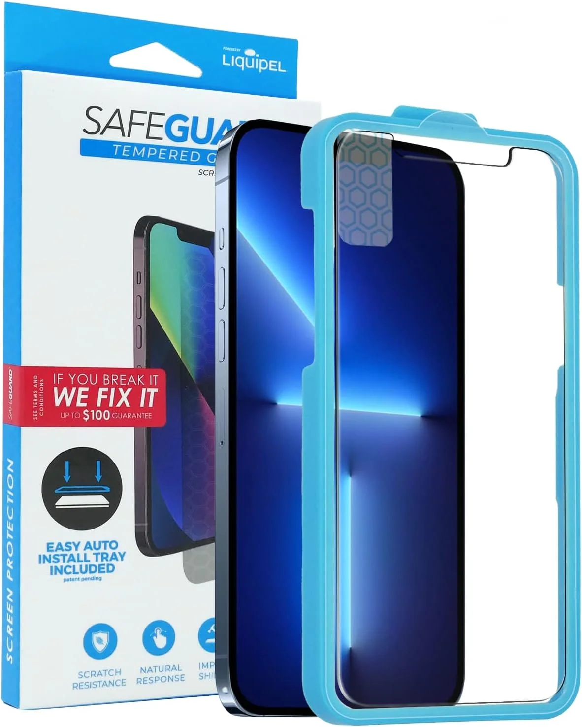محافظ صفحه نمایش شیشه ای حرارت دیده Liquipel Safeguard، سازگار با Apple iPhone 13 Pro، iPhone 13 Pro Max، iPhone 13 Mini (iPhone 13 PRO)