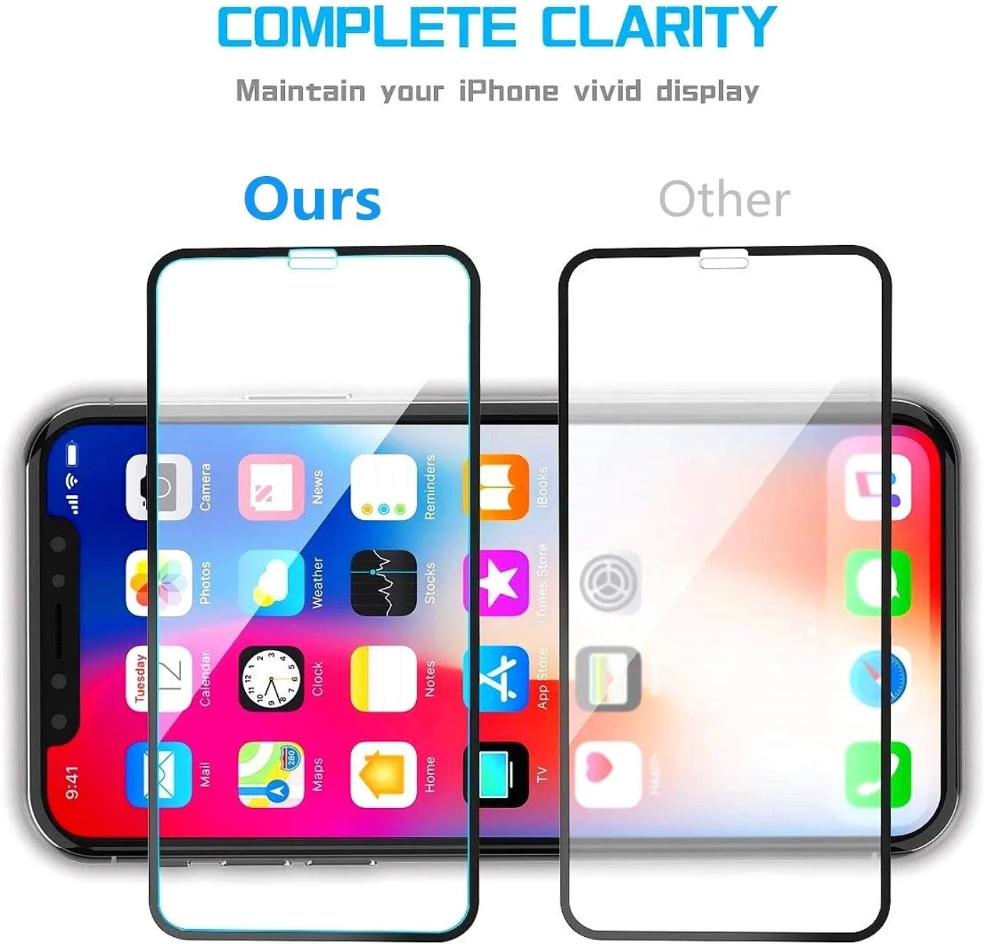 محافظ صفحه نمایش شیشه ای حرارت دیده برای آیفون Xs Max، 6.5 اینچ، پوشش کامل 6D، سختی 9H، فوق العاده شفاف، ضد خش، دارای قاب تراز