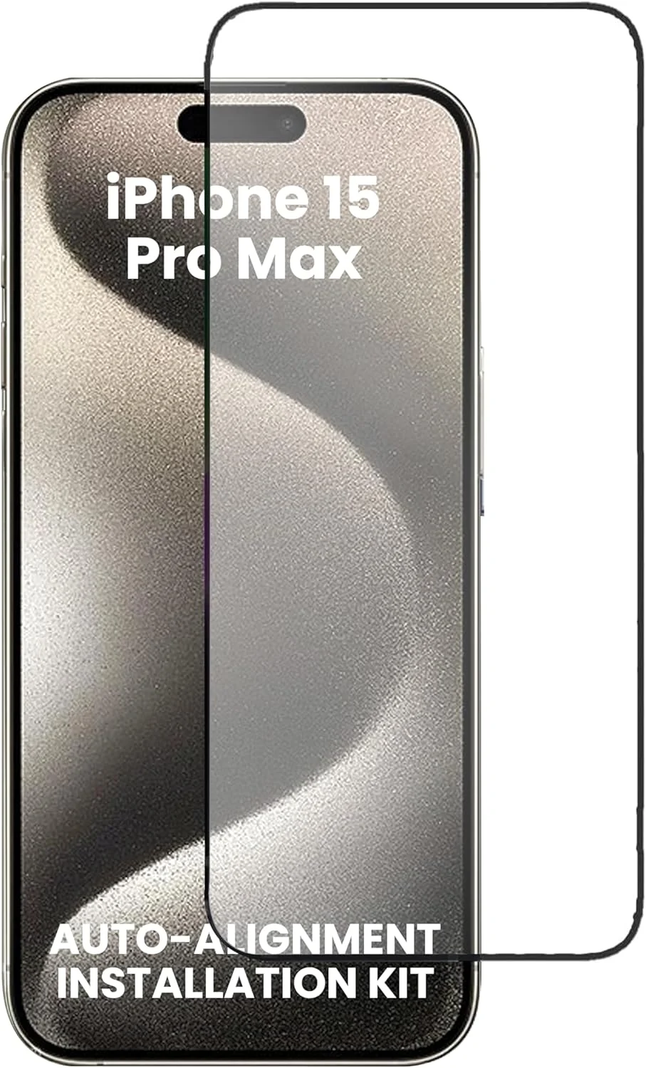 محافظ صفحه نمایش DN-Technology برای اپل آیفون 15 پرو مکس (6.7 اینچ) پوشش شیشه ای حرارت دیده نصب آسان با ابزار خود تراز پوشش کامل سازگار با قاب (مشکی)