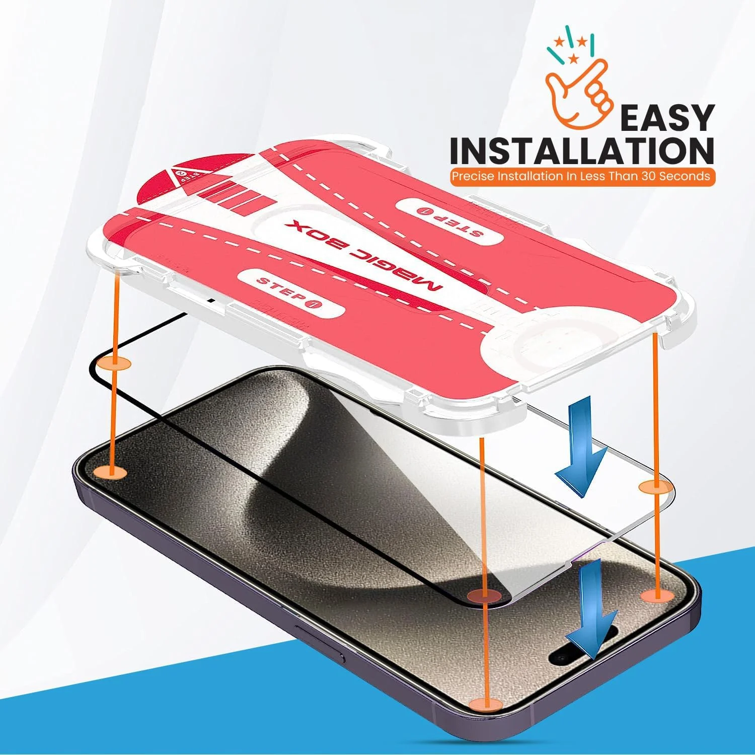 محافظ صفحه نمایش DN-Technology برای اپل آیفون 15 پرو مکس (6.7 اینچ) پوشش شیشه ای حرارت دیده نصب آسان با ابزار خود تراز پوشش کامل سازگار با قاب (مشکی)