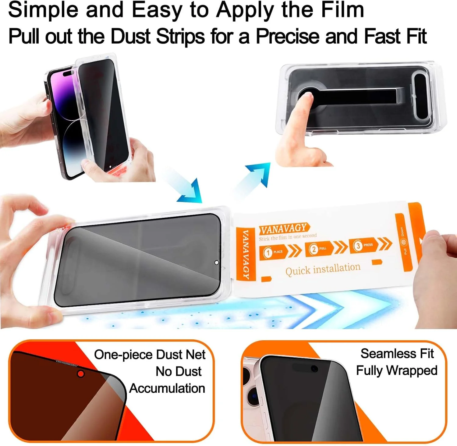 محافظ صفحه نمایش شیشه ای حریم خصوصی VANAVAGY بسته 2 عددی برای آیفون 14 پرو، [محافظ لنز دوربین بسته 2 عددی] [نصب آسان] فیلم آبکاری شده با قاب پوشش کامل برای اپل 14 پرو