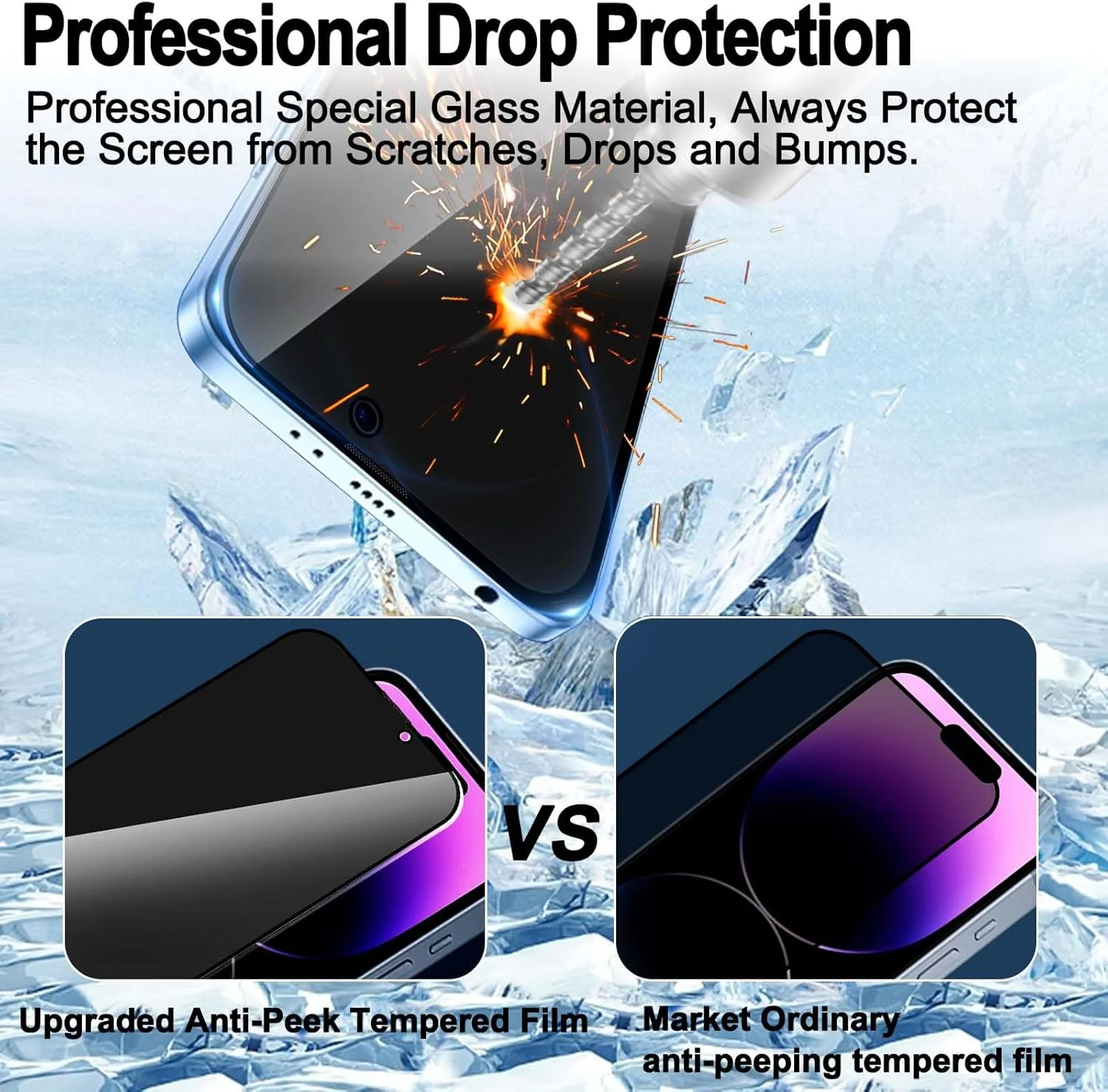 محافظ صفحه نمایش شیشه ای حریم خصوصی VANAVAGY بسته 2 عددی برای آیفون 14 پرو، [محافظ لنز دوربین بسته 2 عددی] [نصب آسان] فیلم آبکاری شده با قاب پوشش کامل برای اپل 14 پرو