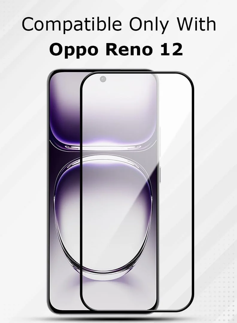 محافظ صفحه نمایش شیشه ای حرارت دیده با سختی 9H برای اوپو رنو 12 سایز 6.7 اینچ، نصب آسان بدون حباب، پوشش کامل، ضد خش و حساس به لمس