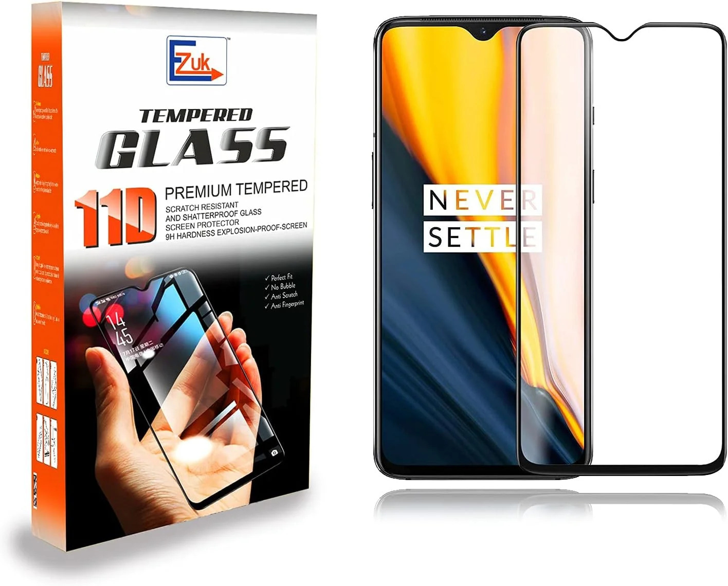 محافظ صفحه نمایش شیشه ای حرارت دیده پریمیوم Ezuk 11D برای وان پلاس 7 [نصب آسان، مقاومت 9H در برابر خراش، ضد حباب] - مشکی