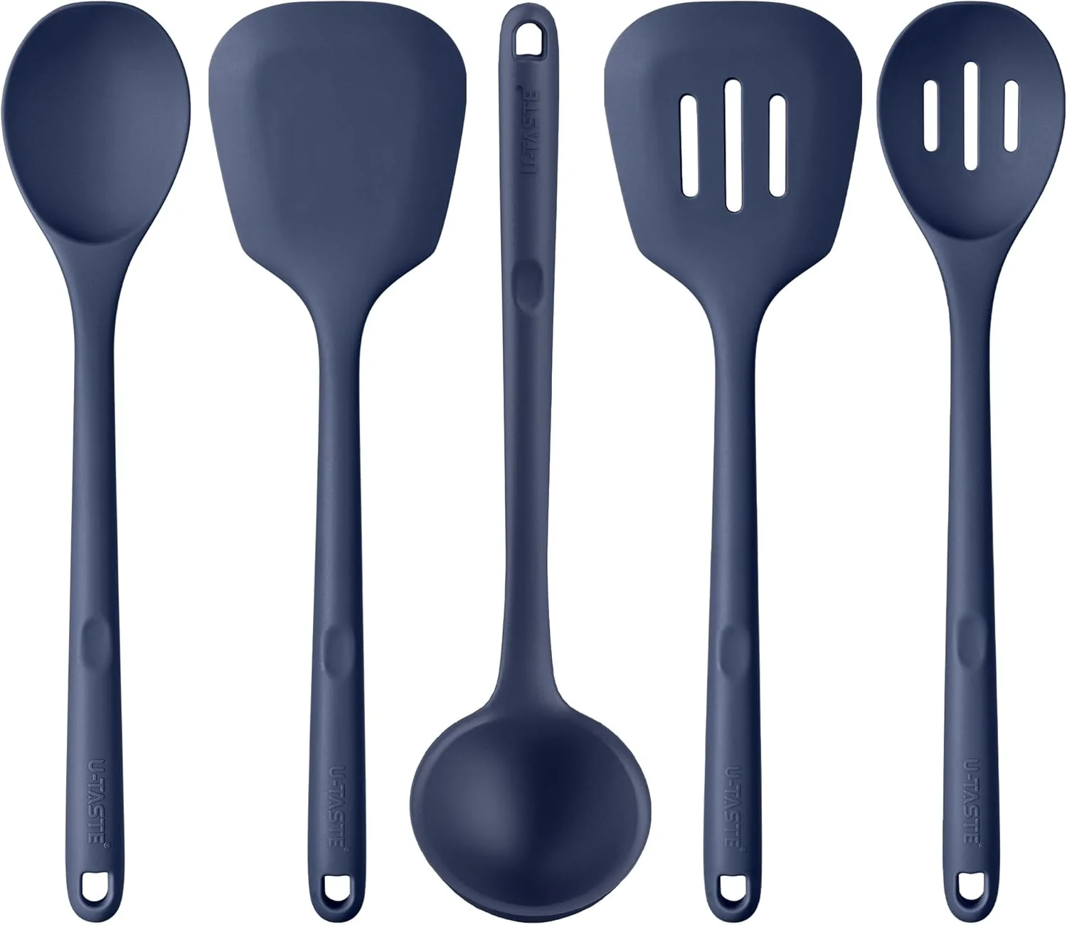 ابزار آشپزی سیلیکونی - ست 5 تایی مقاوم در برابر حرارت بالا، بدون BPA، یکپارچه و بدون درز شامل کفگیر و قاشق شیاردار و ملاقه سوپ مناسب برای ظروف نچسب (آبی تیره نیمه شب) ابزار آشپزی سیلیکونی - ست 5 تایی مقاوم در برابر حرارت بالا، بدون BPA، یکپارچه و بدون درز شامل کفگیر و قاشق شیاردار و ملاقه سوپ مناسب برای ظروف نچسب (آبی تیره نیمه شب)