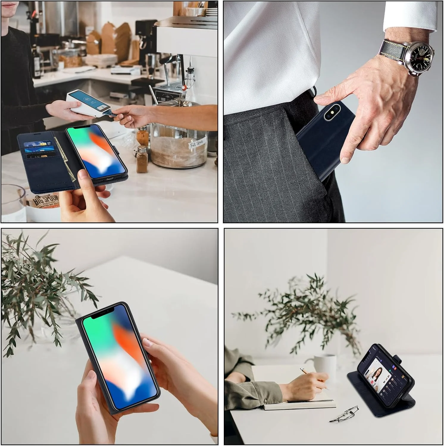 کیف پول چرمی گوشی آیفون XS / X موناسای، 5.8 اینچی به همراه محافظ صفحه نمایش شیشه ای، کاور محافظ گوشی موبایل با جای کارت اعتباری برای اپل آیفون XS / X، آبی کیف پول چرمی گوشی آیفون XS / X موناسای، 5.8 اینچی به همراه محافظ صفحه نمایش شیشه ای، کاور محافظ گوشی موبایل با جای کارت اعتباری برای اپل آیفون XS / X، آبی