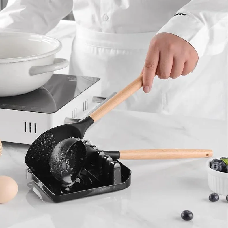 ست لوازم آشپزی سیلیکونی BERAM، ۱۳ تکه، دسته چوبی، ست کفگیر آشپزخانه، نچسب، غیر سمی، مقاوم در برابر حرارت، ست ابزار آشپزخانه با سطل ذخیره سازی و استراحتگاه درب، مشکی ست لوازم آشپزی سیلیکونی BERAM، ۱۳ تکه، دسته چوبی، ست کفگیر آشپزخانه، نچسب، غیر سمی، مقاوم در برابر حرارت، ست ابزار آشپزخانه با سطل ذخیره سازی و استراحتگاه درب، مشکی