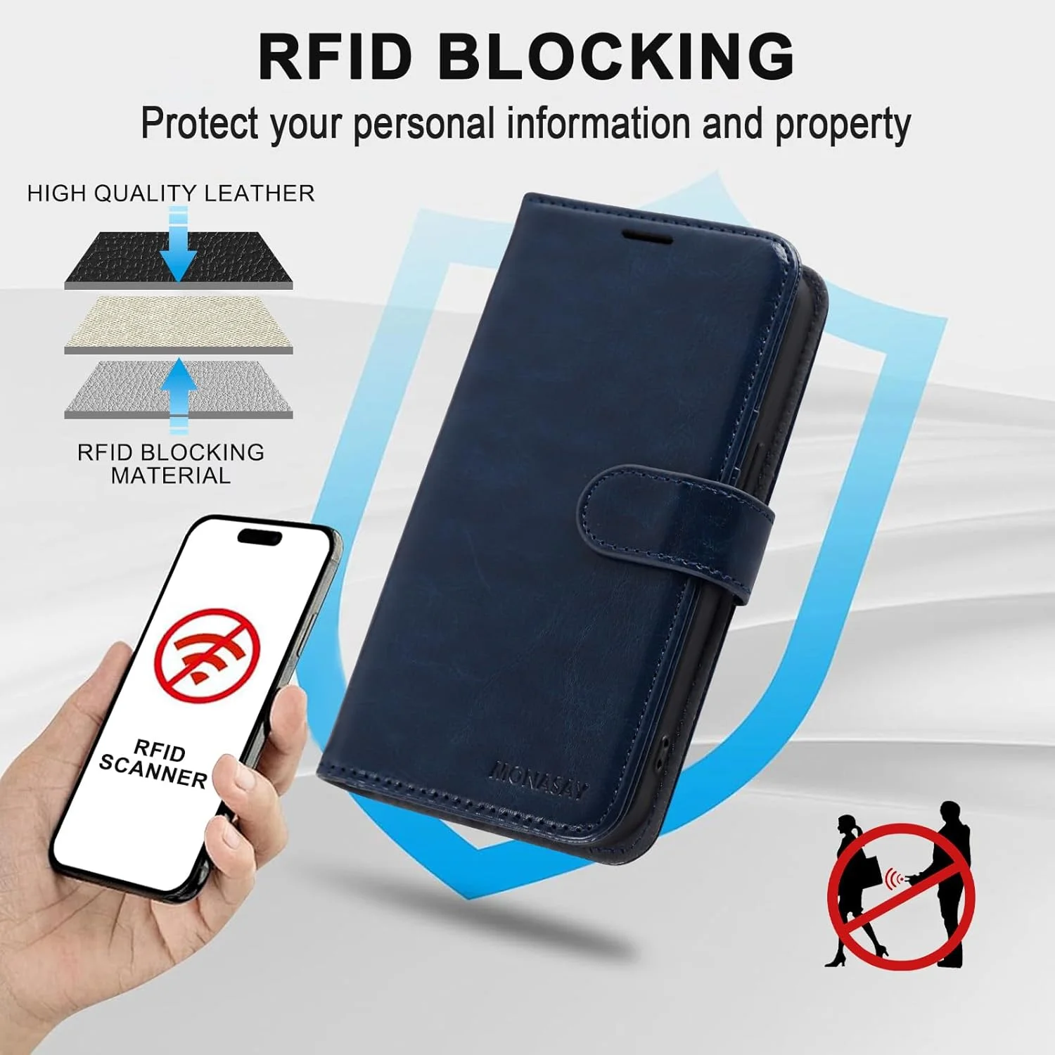 کیف پول چرمی گوشی آیفون XS / X موناسای، 5.8 اینچی به همراه محافظ صفحه نمایش شیشه ای، کاور محافظ گوشی موبایل با جای کارت اعتباری برای اپل آیفون XS / X، آبی کیف پول چرمی گوشی آیفون XS / X موناسای، 5.8 اینچی به همراه محافظ صفحه نمایش شیشه ای، کاور محافظ گوشی موبایل با جای کارت اعتباری برای اپل آیفون XS / X، آبی
