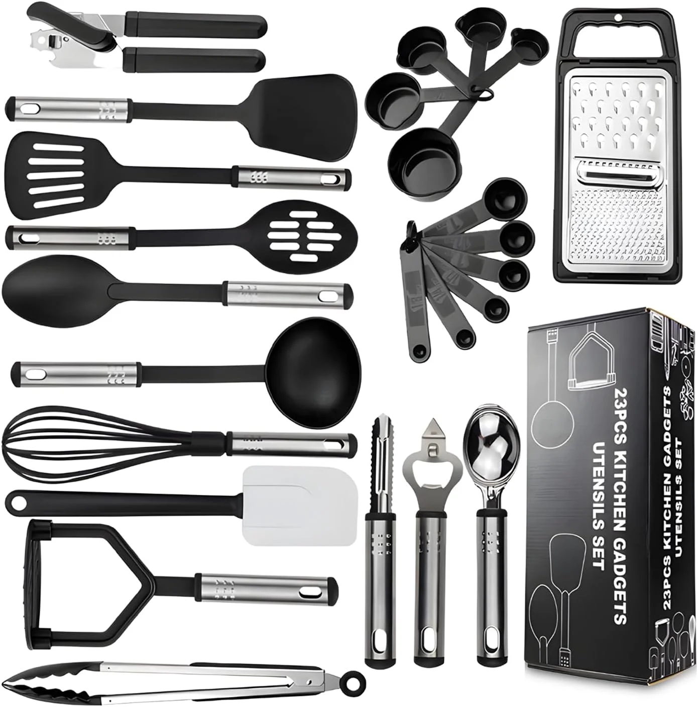 SHOPPING VIBES مجموعه لوازم آشپزخانه ممتاز با کیفیت عالی: مجموعه 25 عددی استیل ضد زنگ ایمن برای مواد غذایی، مناسب برای زوج های جوان و علاقه مندان به آشپزی SHOPPING VIBES مجموعه لوازم آشپزخانه ممتاز با کیفیت عالی: مجموعه 25 عددی استیل ضد زنگ ایمن برای مواد غذایی، مناسب برای زوج های جوان و علاقه مندان به آشپزی