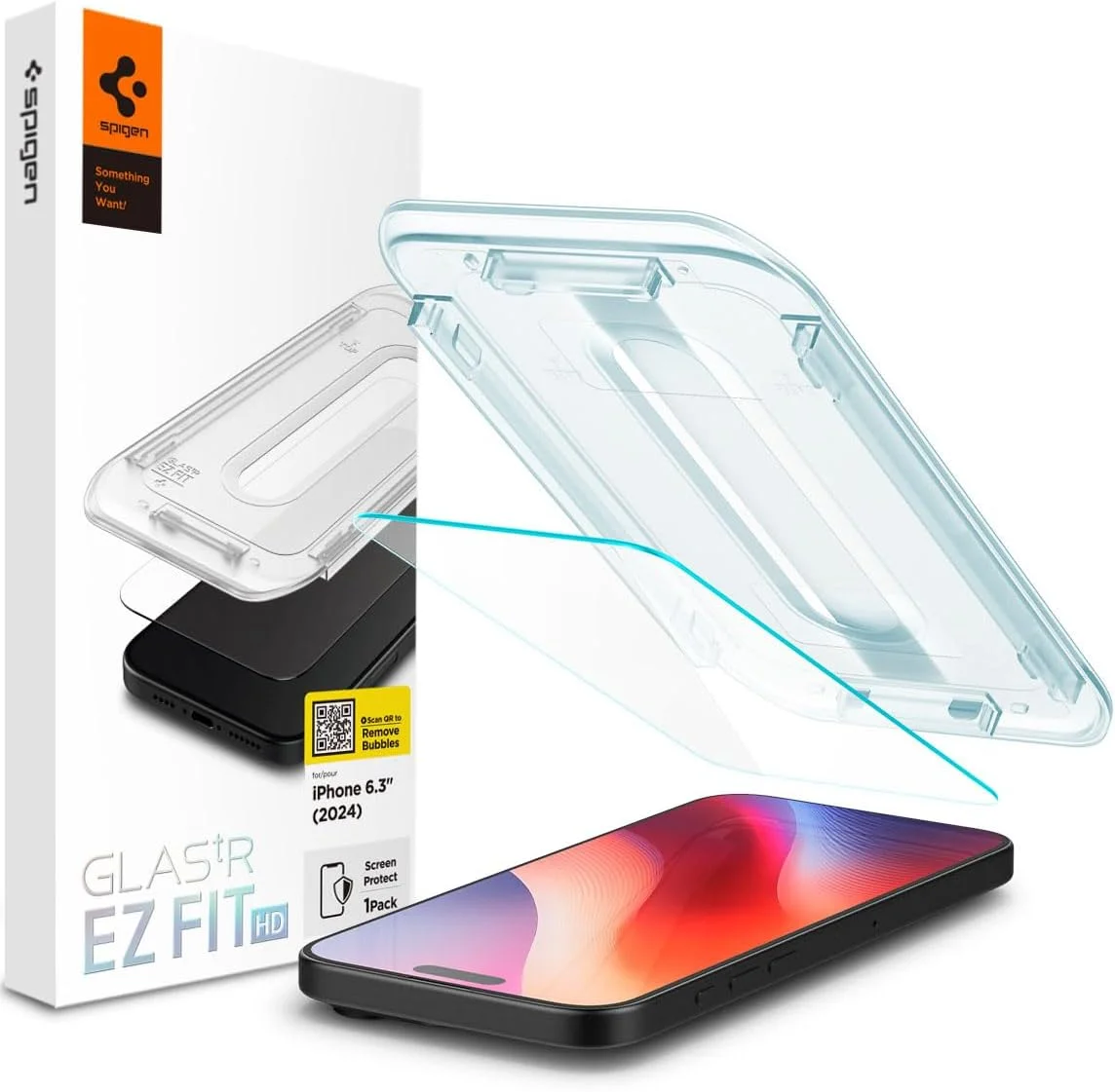 محافظ صفحه نمایش شیشه ای حرارت دیده پریمیوم Spigen GLAStR EZ FIT HD برای آیفون 16 پرو (2024) - سازگار با قاب و دارای محافظ سنسور [1 عدد]