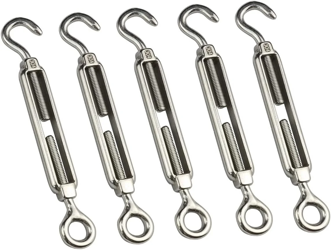 بست فلزی استیل 304 شامل 5 عدد قلاب و بست چشمی، بست سیم بکسل پرداخت شده، اتصالات M4 M5 M6 M8 M10 مناسب برای سایبان (رنگ: استیل 304، سایز: M4) بست فلزی استیل 304 شامل 5 عدد قلاب و بست چشمی، بست سیم بکسل پرداخت شده، اتصالات M4 M5 M6 M8 M10 مناسب برای سایبان (رنگ: استیل 304، سایز: M4)