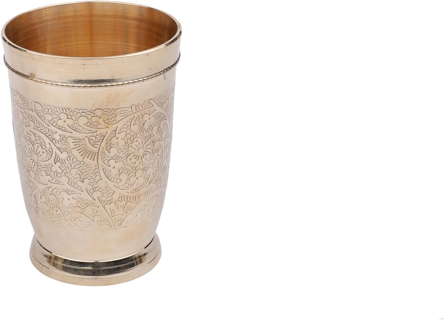 لیوان برنجی خالص دست ساز هندی Aatm، طرح برجسته، دکوراسیون منزل، سنتی، مناسب نوشیدن آب و لاسی، یوگا و آیورودا