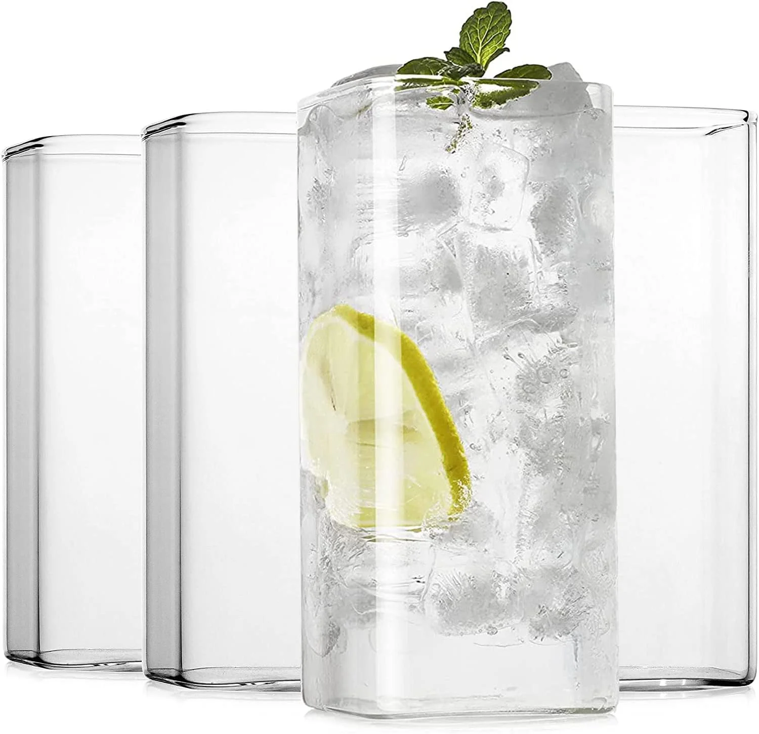 لیوان های نوشیدنی آنجو 384 میلی لیتر، ست 4 عددی لیوان های مربعی نازک، ظروف شیشه ای شیک برای آب، آبمیوه، نوشیدنی ها، کوکتل ها و نوشیدنی های ترکیبی، لیوان مربعی بدون سرب، لیوان های نوشیدنی شیشه ای