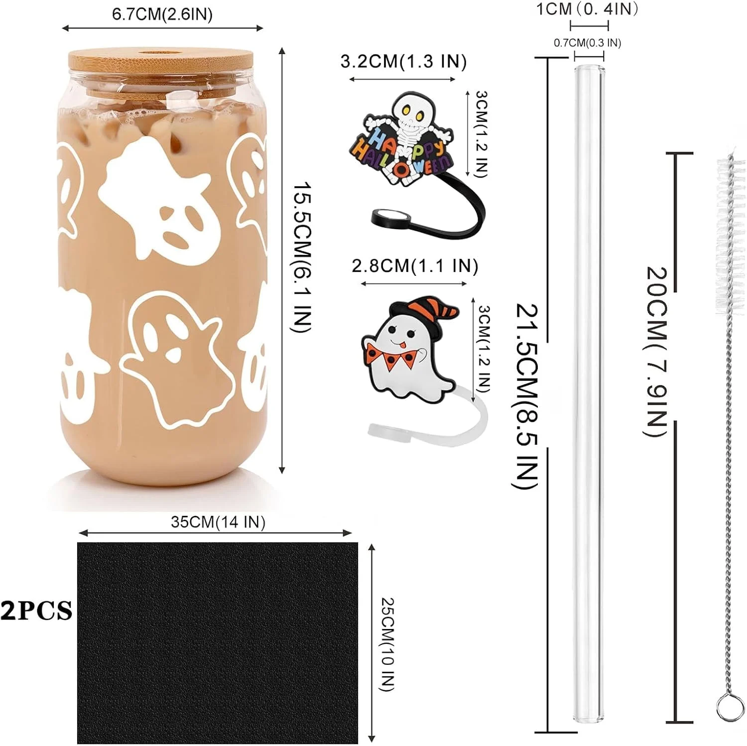 لیوان های هالووین ANOTION، لیوان شیشه ای طرح قوطی نوشابه با درب و نی، لیوان قهوه، دکور هالووین، شیشه کوکی، بطری آب