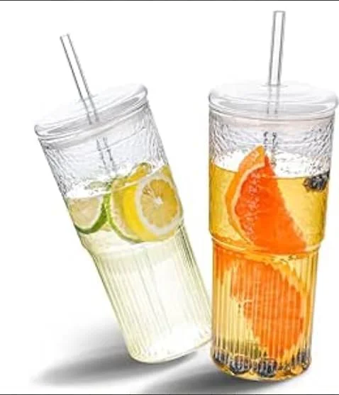 لیوان های قهوه یکبار مصرف 350 میلی لیتری با درب شیشه ای، لیوان اسموتی دهان گشاد قابل استفاده مجدد