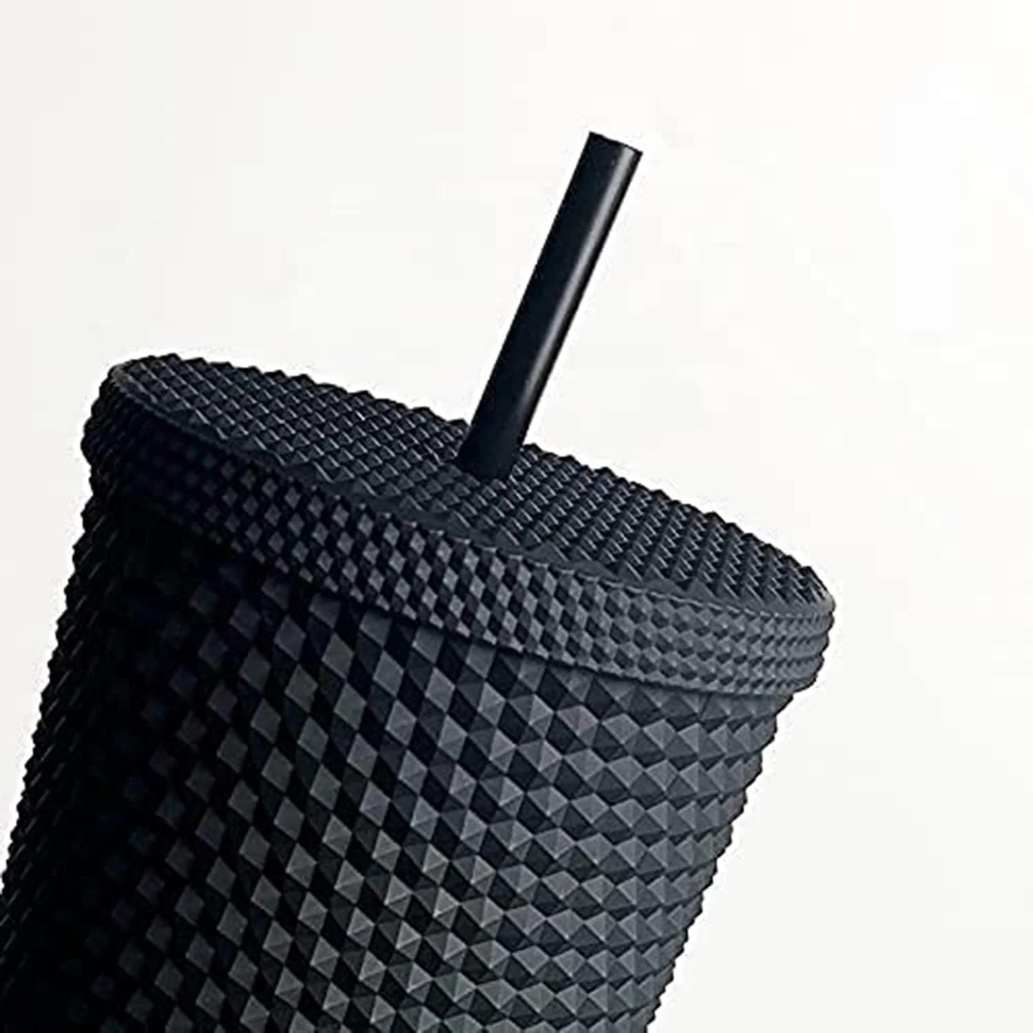 لیوان نی دار ELECDON، لیوان 24 اونسی با نی و درب ضد نشت، رنگین کمانی مات و چند رنگ برای قهوه سرد (مشکی مات، تماما نگین دار)