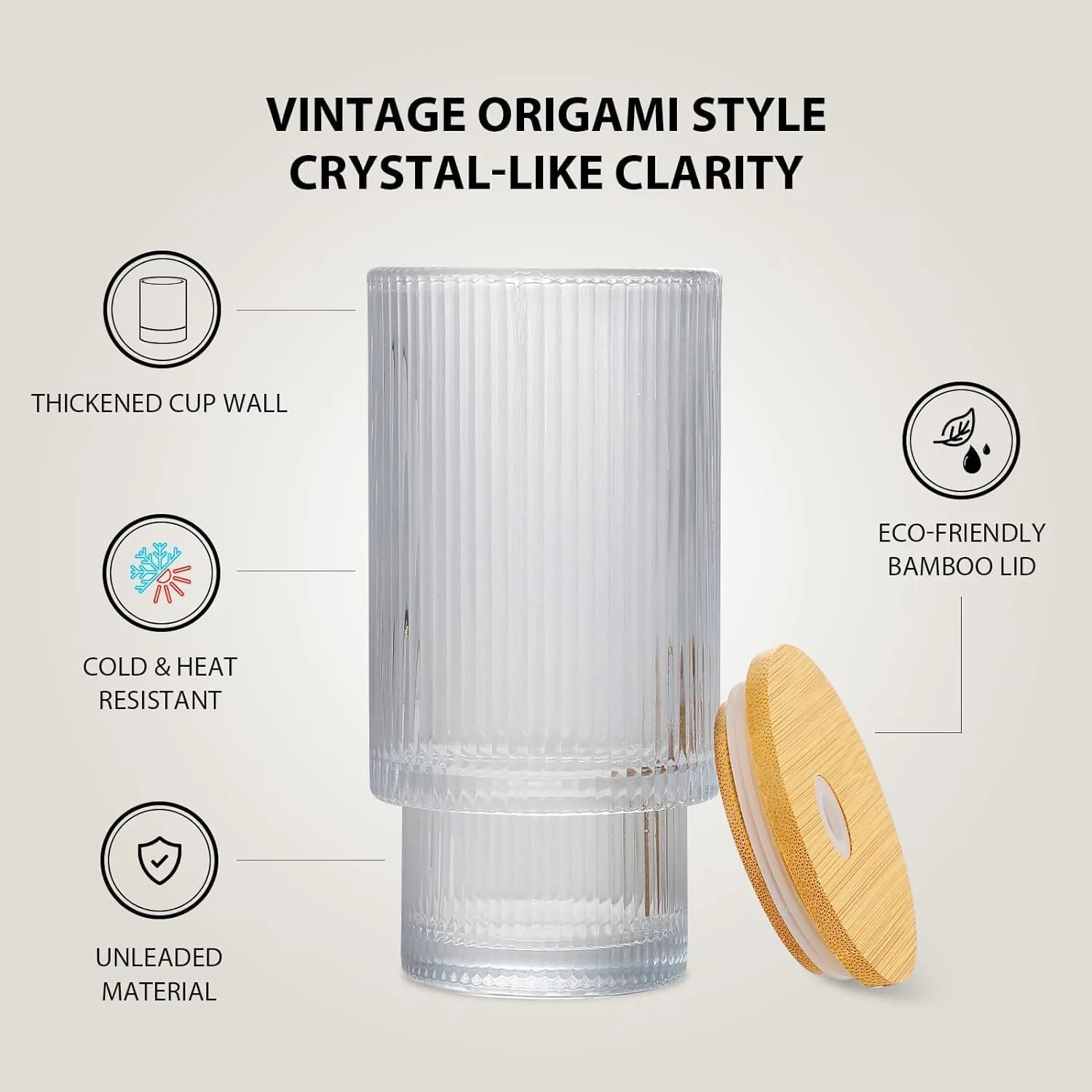 ست ۴ عددی لیوان شیشه ای آجدار با درب و نی، لیوان نوشیدنی آجدار، لیوان شیشه ای شیاردار قدیمی قابل استفاده مجدد برای قهوه سرد، لوازم جانبی بار قهوه برای ویسکی، کوکتل و آبجو