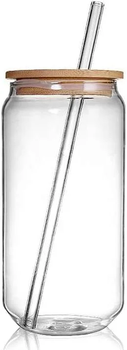 ست دو عددی لیوان شیشه ای درب بامبو و نی نوشیدنی