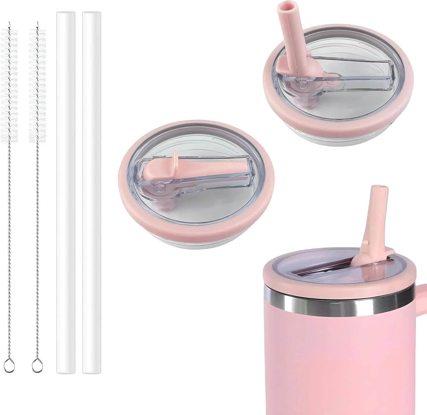 درب نی دار فلاپ فلاسک Fixwal® بسته 6 عددی (40oz) مناسب برای Stanley Quencher، درب ضد نشت و مقاوم در برابر پاشش برای لیوان Stanley و روکش لیوان قابل استفاده مجدد. (صورتی)