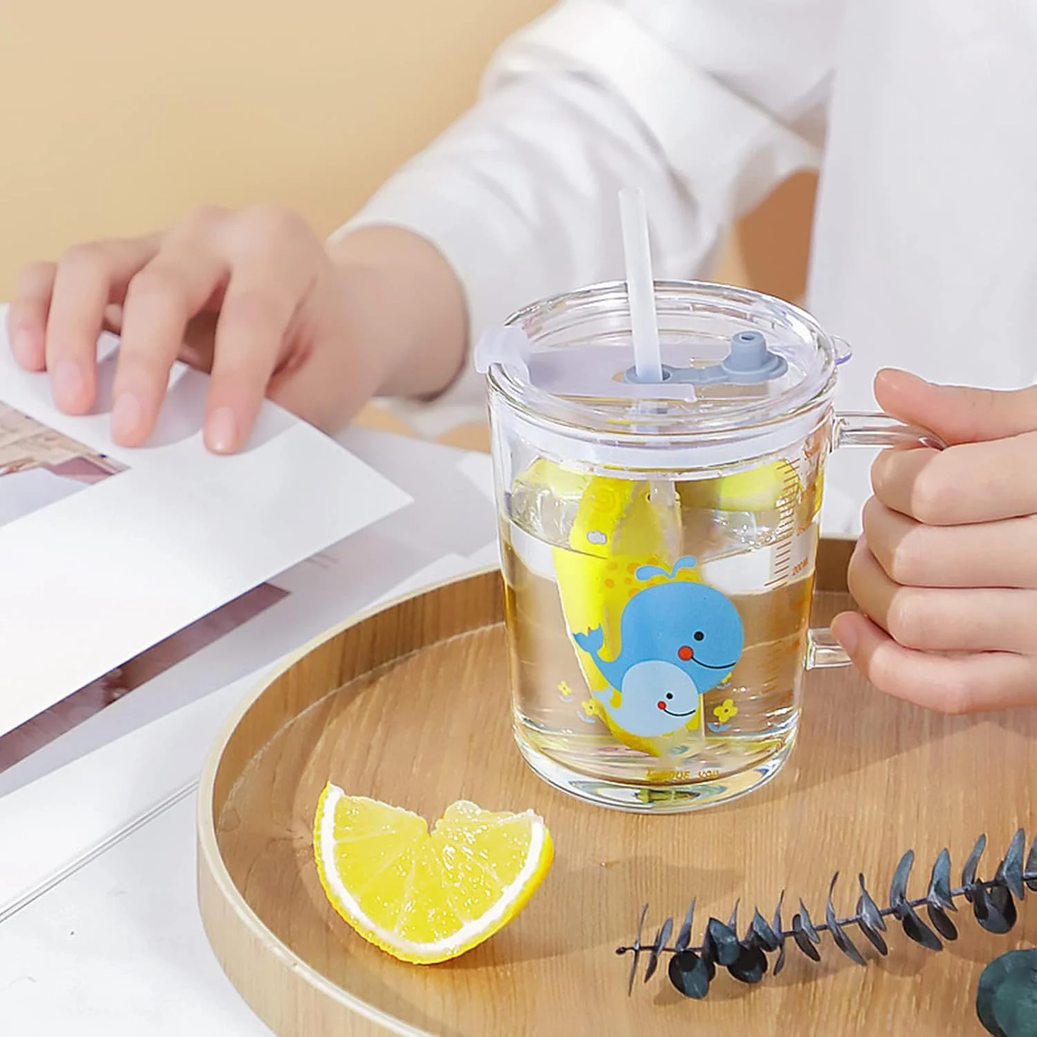 لیوان شیشه ای با نی و درب - لیوان شیر، لیوان آب، ماگ مسافرتی برای کودکان (300-400 میلی لیتر)