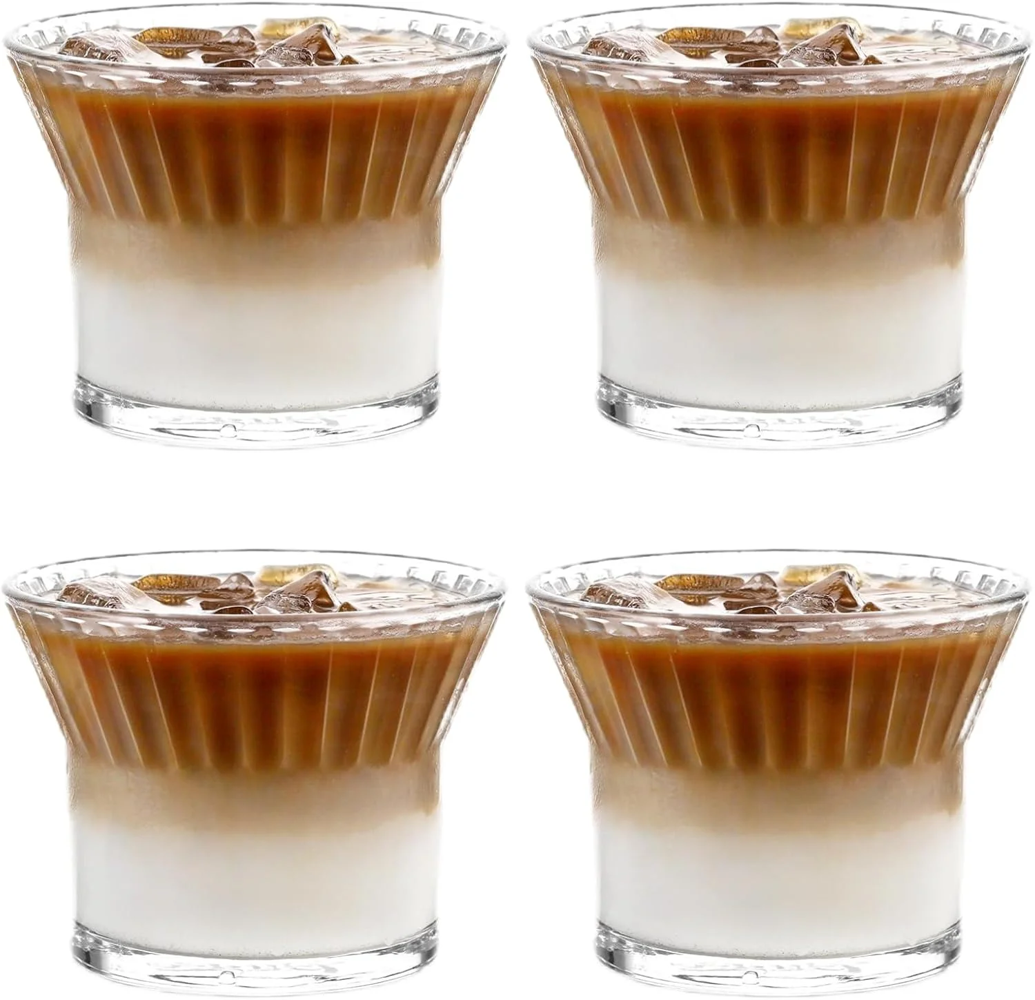 ست لیوان شیشه ای قهوه سرد - لیوان های شیشه ای راه راه قابل استفاده مجدد 200 میلی لیتری، ظروف شیشه ای قدیمی برای نوشیدنی، آب میوه، کوکتل، آب، قهوه سرد، ویسکی، ست 4 عددی