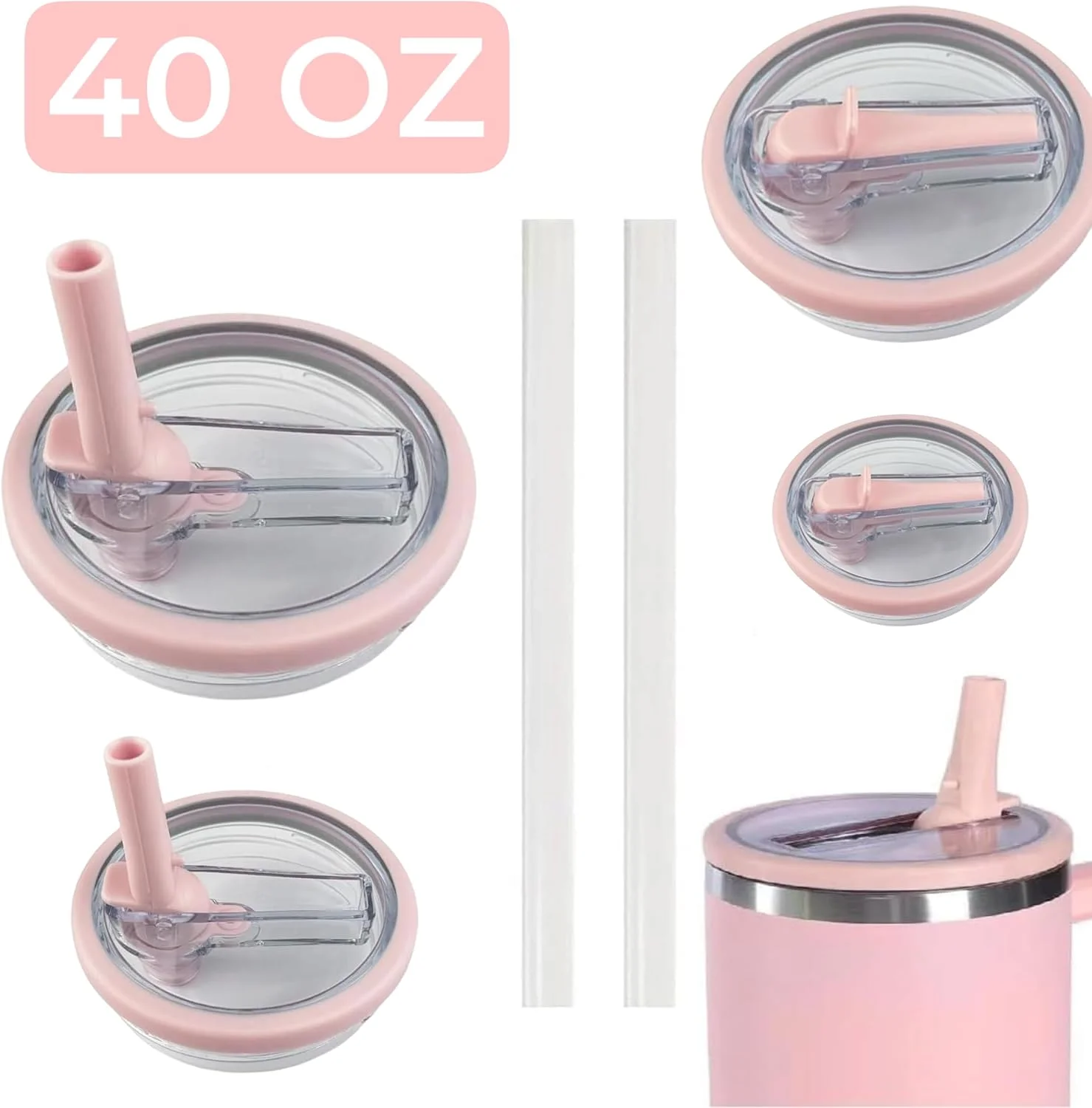 درب نی دار فلاپ فلاسک Fixwal® بسته 6 عددی (40oz) مناسب برای Stanley Quencher، درب ضد نشت و مقاوم در برابر پاشش برای لیوان Stanley و روکش لیوان قابل استفاده مجدد. (صورتی)