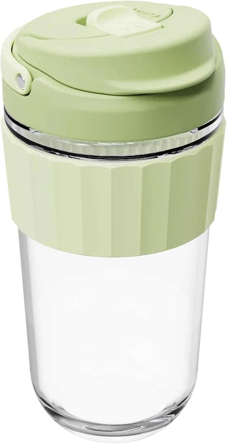 لیوان قهوه شیشه ای ضد نشت با درب قفل دار، فنجان قهوه 500 میلی لیتری قابل استفاده مجدد با دسته، بدون BPA، قابل استفاده در مایکروویو و ماشین ظرفشویی، سبز جنگلی