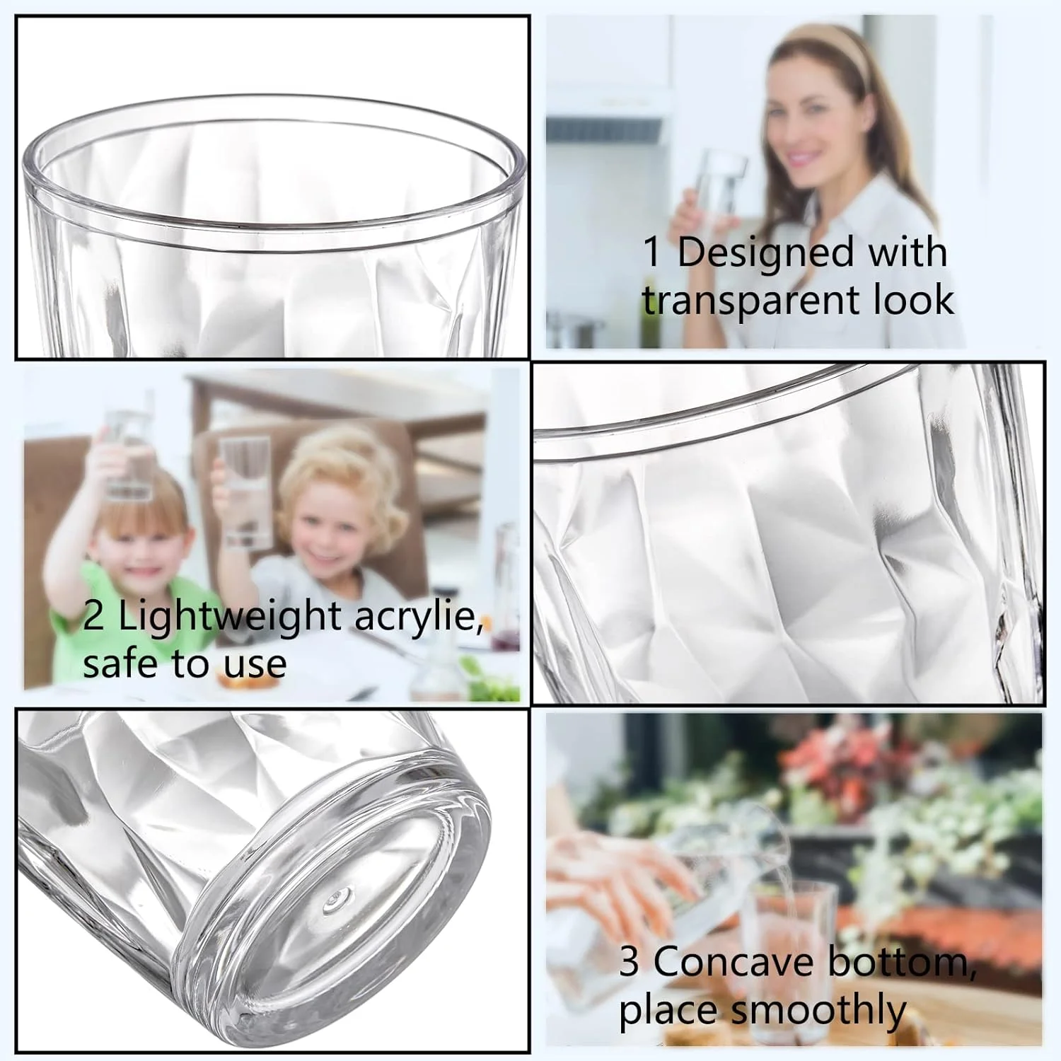 ست 8 عددی لیوان آب پلاستیکی Hedume، 4 عدد 500 میلی لیتری و 4 عدد 300 میلی لیتری، لیوان های نوشیدنی شفاف نشکن، لیوان های آبمیوه و شراب آکریلیک شفاف قابل استفاده مجدد، قابل چیدن برای خانه، پیک نیک و مهمانی