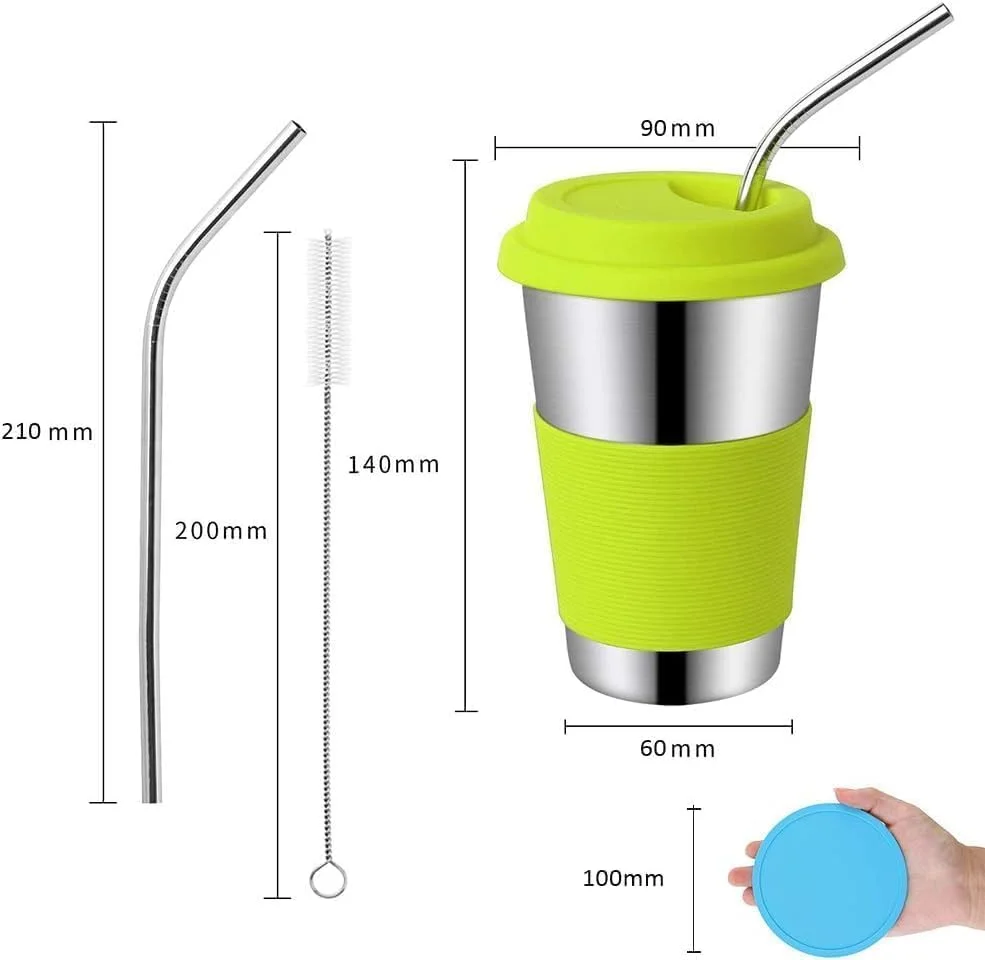 لیوان های استیل ضد زنگ کودک جانیا، بسته 4 عددی 350 میلی لیتری، لیوان های نشکن کودک با درب و نی، لیوان های نوشیدنی آب، لیوان کودک فلزی بدون BPA مناسب کودکان، بزرگسالان، داخل و خارج از منزل