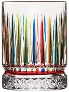 لیوان های رنگارنگ راه راه بار، لیوان های ویسکی نقاشی شده با دست - لیوان های شیشه ای رنگی راه راه (کوچک، 350 میلی لیتر)