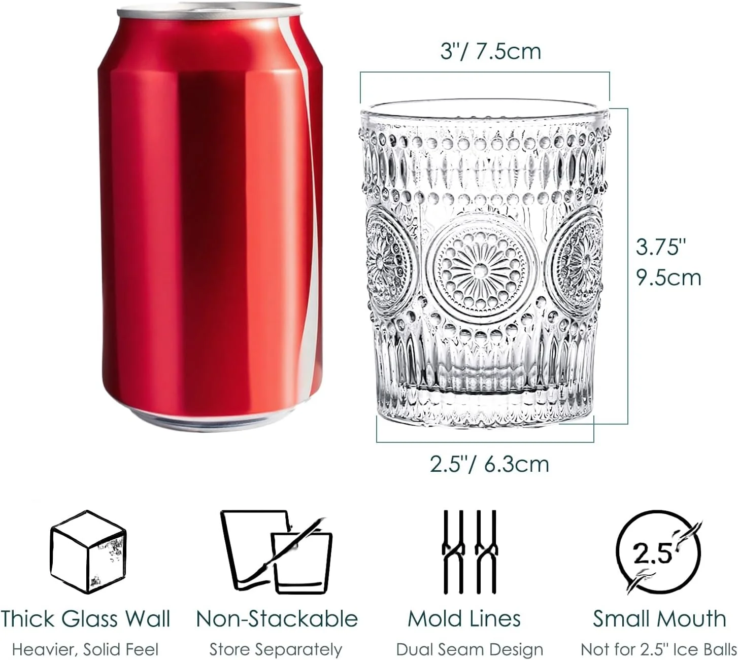 کینگرول، ست 6 عددی لیوان آبخوری رمانتیک، لیوان های ممتاز 280 میلی لیتری، ظروف شیشه ای قدیمی برای آبمیوه، نوشیدنی ها، آبجو، کوکتل