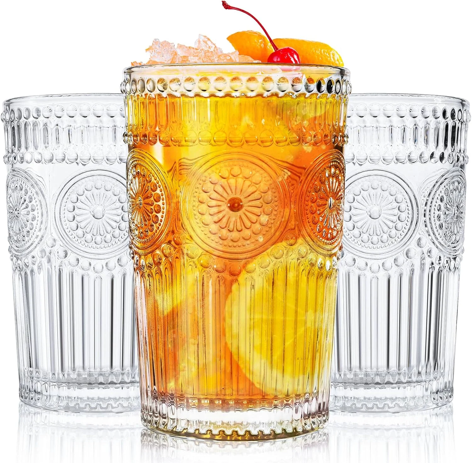 کینگرول، ست 6 عددی لیوان آب رمانتیک 350 میلی لیتری، لیوان های نوشیدنی ممتاز، ست ظروف شیشه ای قدیمی برای آب میوه، نوشیدنی ها، آبجو، کوکتل