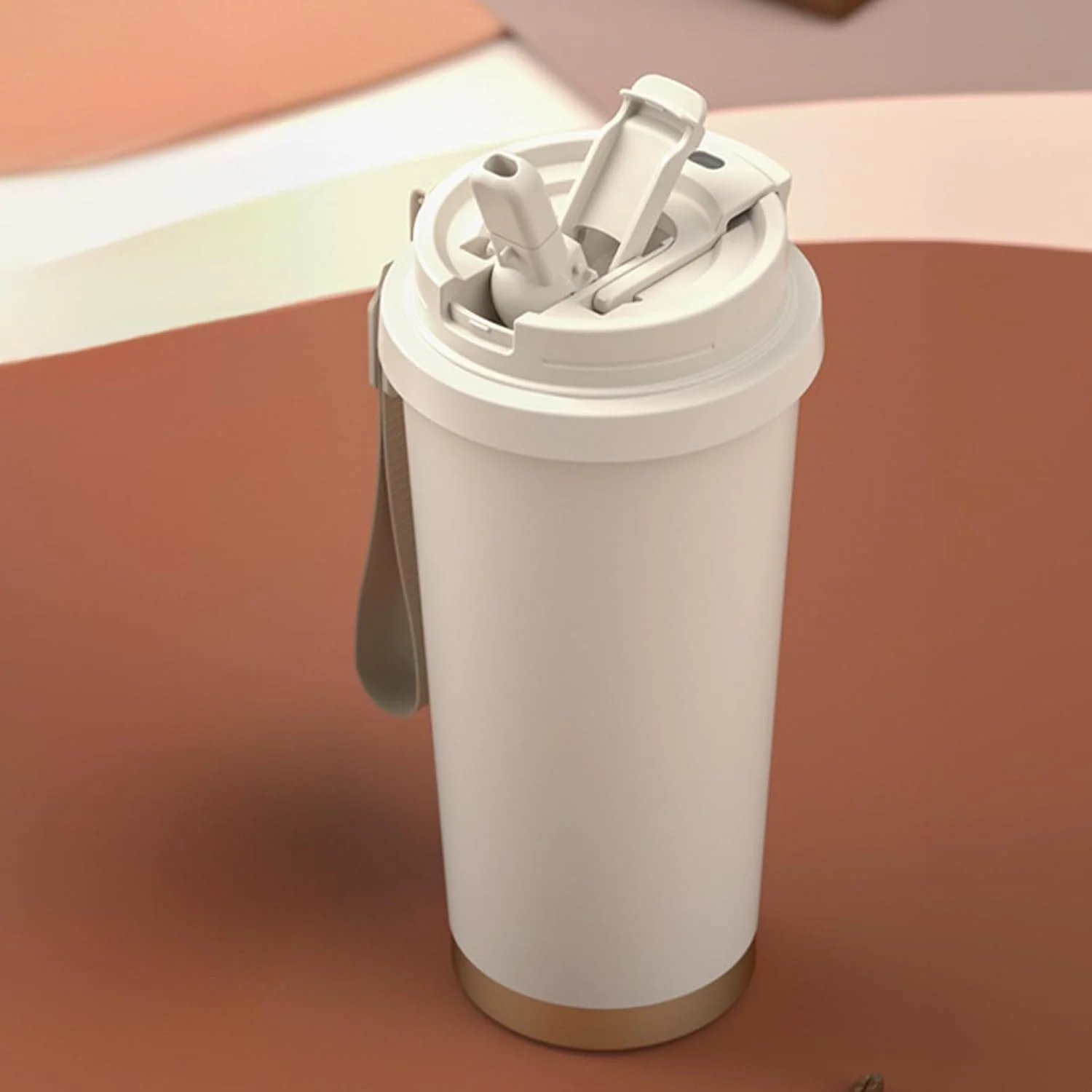 لیوان سفری قهوه LL LALAKESI، فلاسک استیل ضد زنگ با عایق خلاء به همراه درب و نی برای آب، چای سرد یا قهوه