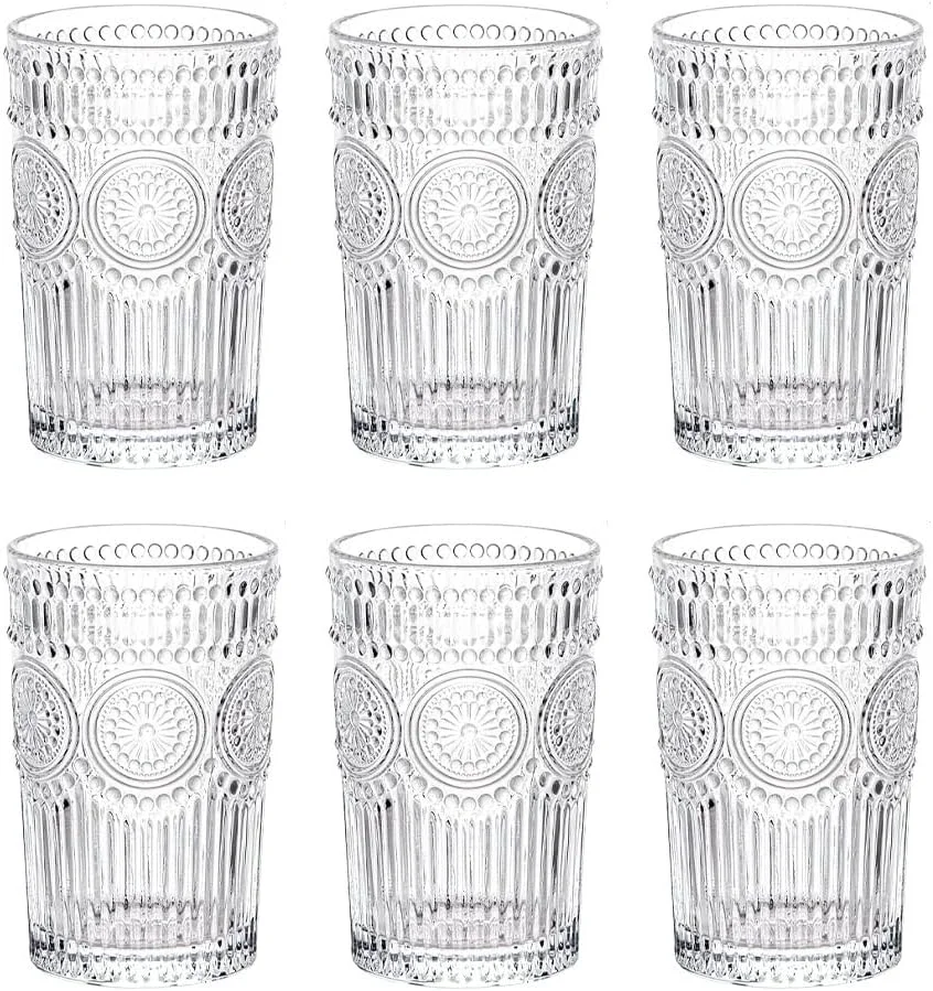 ست ۶ عددی لیوان آب رمانتیک LOYUYU، لیوان های ممتاز ۱۳ اونسی، ست ظروف شیشه ای قدیمی برای آب میوه، نوشیدنی ها، آبجو، کوکتل