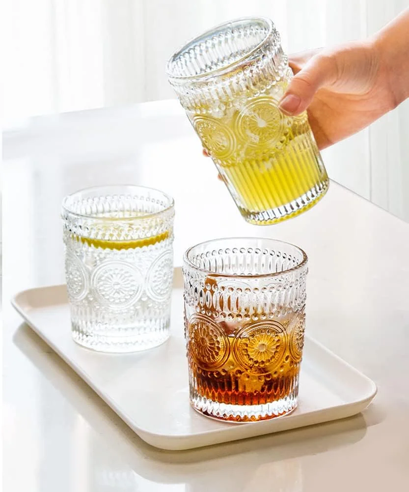 ست ۶ عددی لیوان آب رمانتیک LOYUYU، لیوان های ممتاز ۱۳ اونسی، ست ظروف شیشه ای قدیمی برای آب میوه، نوشیدنی ها، آبجو، کوکتل