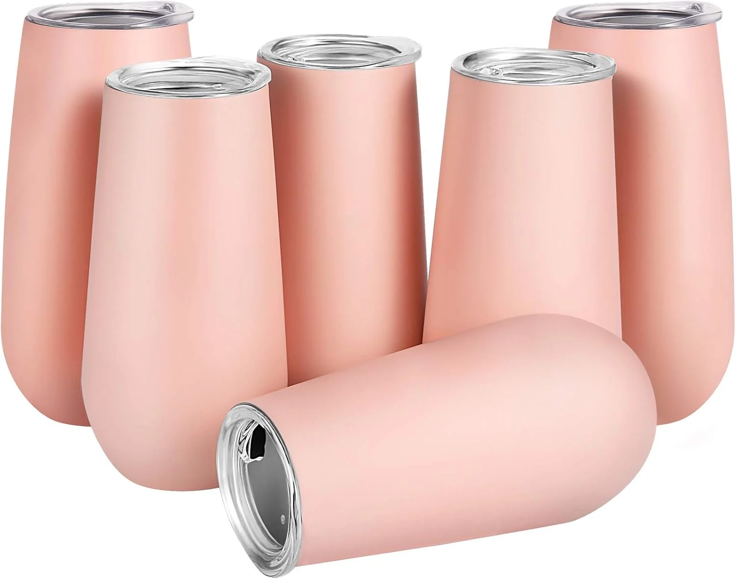 لیوان شامپاین بدون پایه ماکستات، 6 عدد، دوجداره، لیوان کوکتل نشکن استیل ضد زنگ 6 اونسی برای قهوه و نوشیدنی (صورتی)