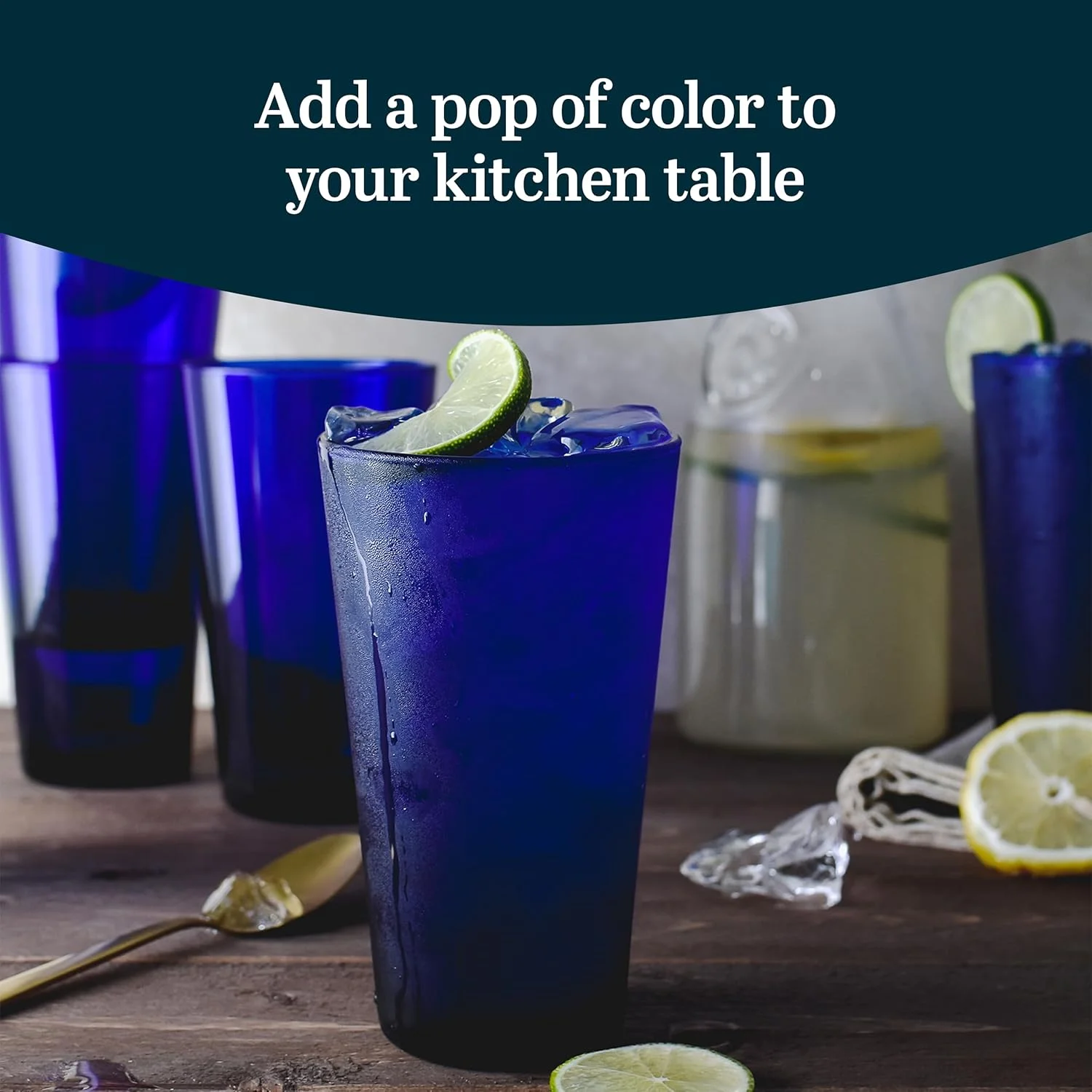 لیوان های آبی کبالت شیپوری لیبی، 510 میلی لیتر، ست 8 عددی