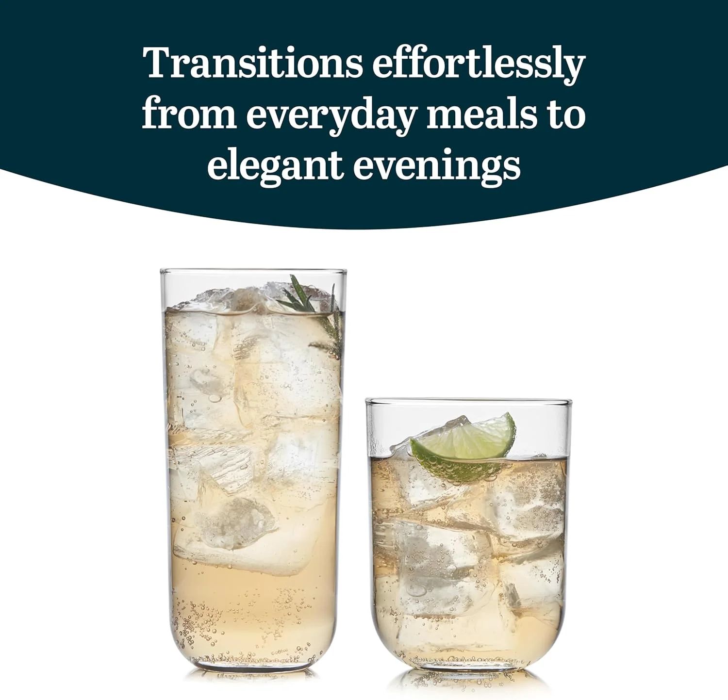 ست لیوان و گیلاس سنگی لیبی پولاریس، ست ظروف شیشه ای شیک، لیوان های بلند بدون سرب با خطوط مدرن و تمیز، ست 16 عددی لیوان های قابل شستشو در ماشین ظرفشویی، محور