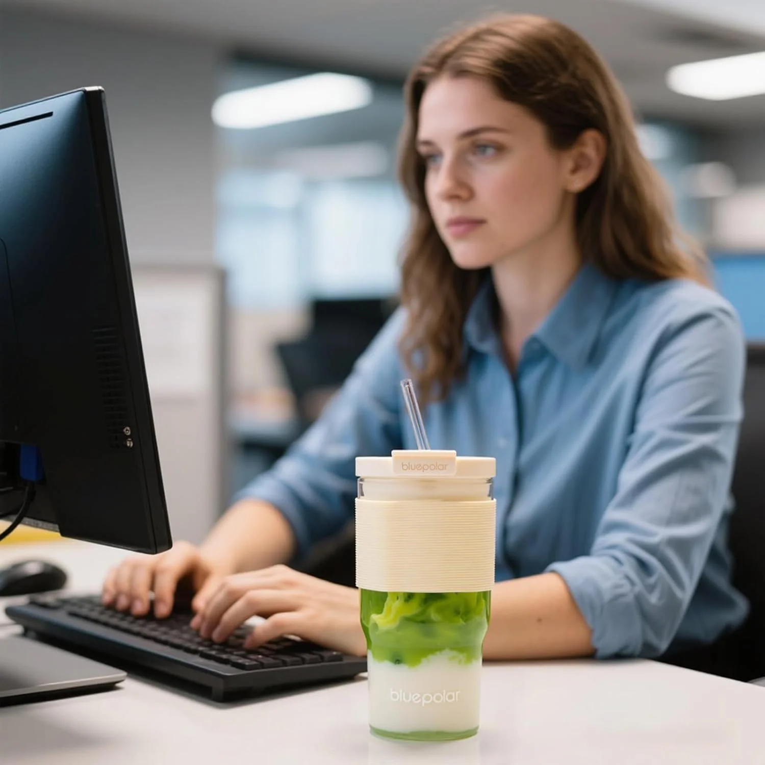 لیوان شیشه ای ماتچا با نی و درب - لیوان مسافرتی قابل حمل ضد نشت برای اسموتی، قهوه سرد و نوشیدنی های خنک - بادوام و سازگار با محیط زیست (سفید با آستین)