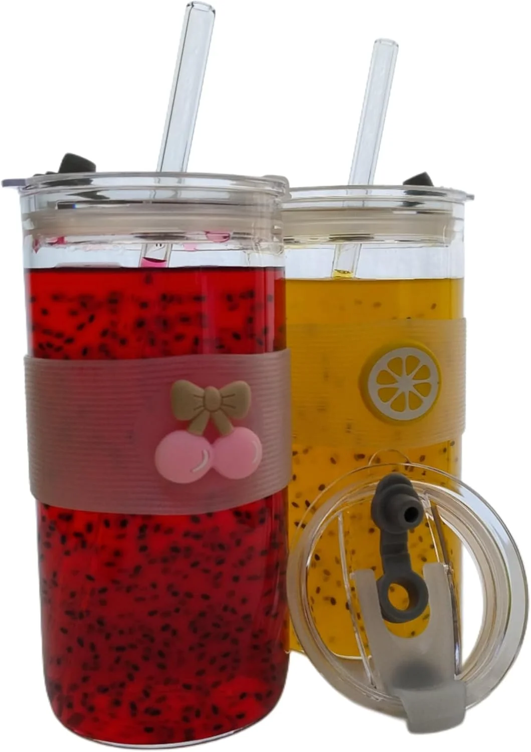 لیوان شیشه ای قهوه MaxEMA با نی، بسته 2 عددی، لیوان شیشه ای با درب و نی، لیوان قابل استفاده مجدد، لیوان مسافرتی، ماگ، لیوان شیشه ای، لیوان شیشه ای راه راه، لیوان آبمیوه با نی شیشه ای، لیوان های شیشه ای طرح قوطی