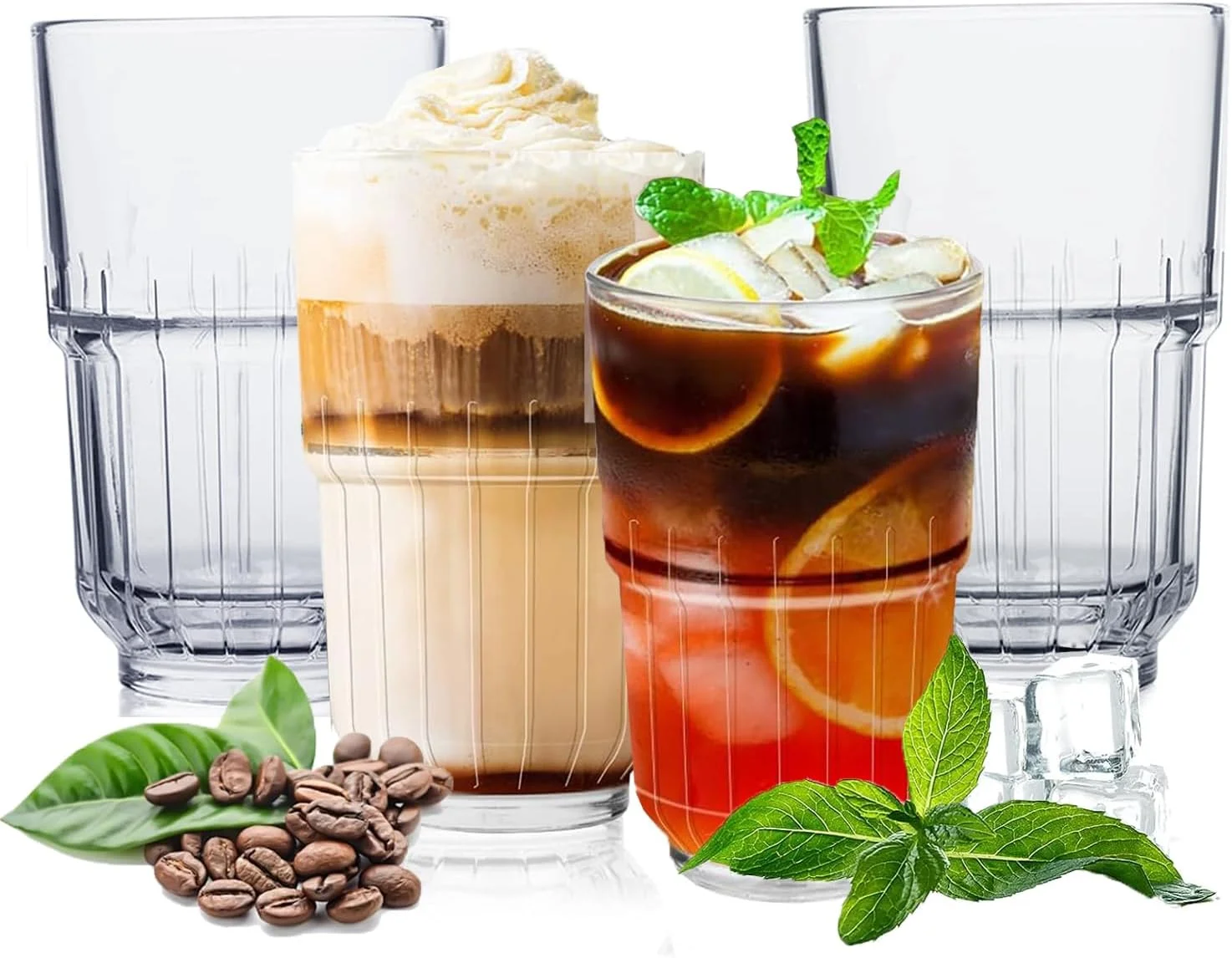 لیوان های شیشه ای قابل انباشته شدن MAKINGTEC، ست 4 عددی لیوان آب 350 میلی لیتری برای آبمیوه و کوکتل، ظروف شیشه ای برای خانه، رستوران و بار | قابل شستشو در ماشین ظرفشویی، بدون سرب