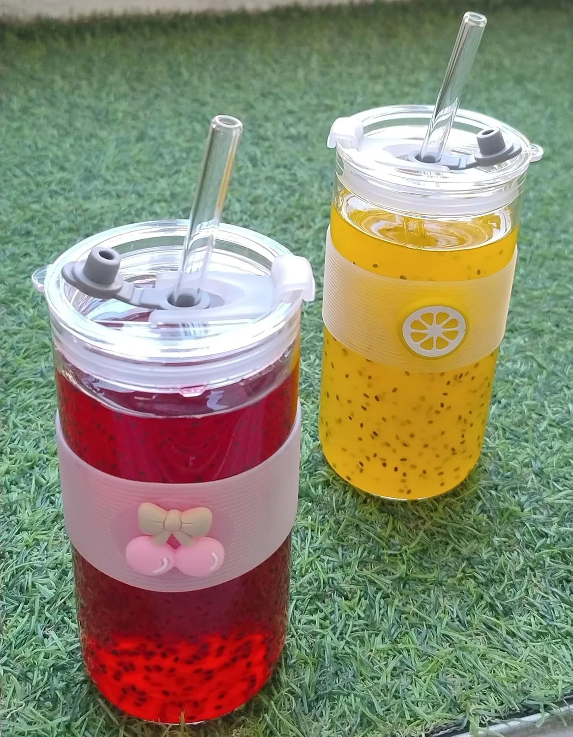 لیوان شیشه ای قهوه MaxEMA با نی، بسته 2 عددی، لیوان شیشه ای با درب و نی، لیوان قابل استفاده مجدد، لیوان مسافرتی، ماگ، لیوان شیشه ای، لیوان شیشه ای راه راه، لیوان آبمیوه با نی شیشه ای، لیوان های شیشه ای طرح قوطی