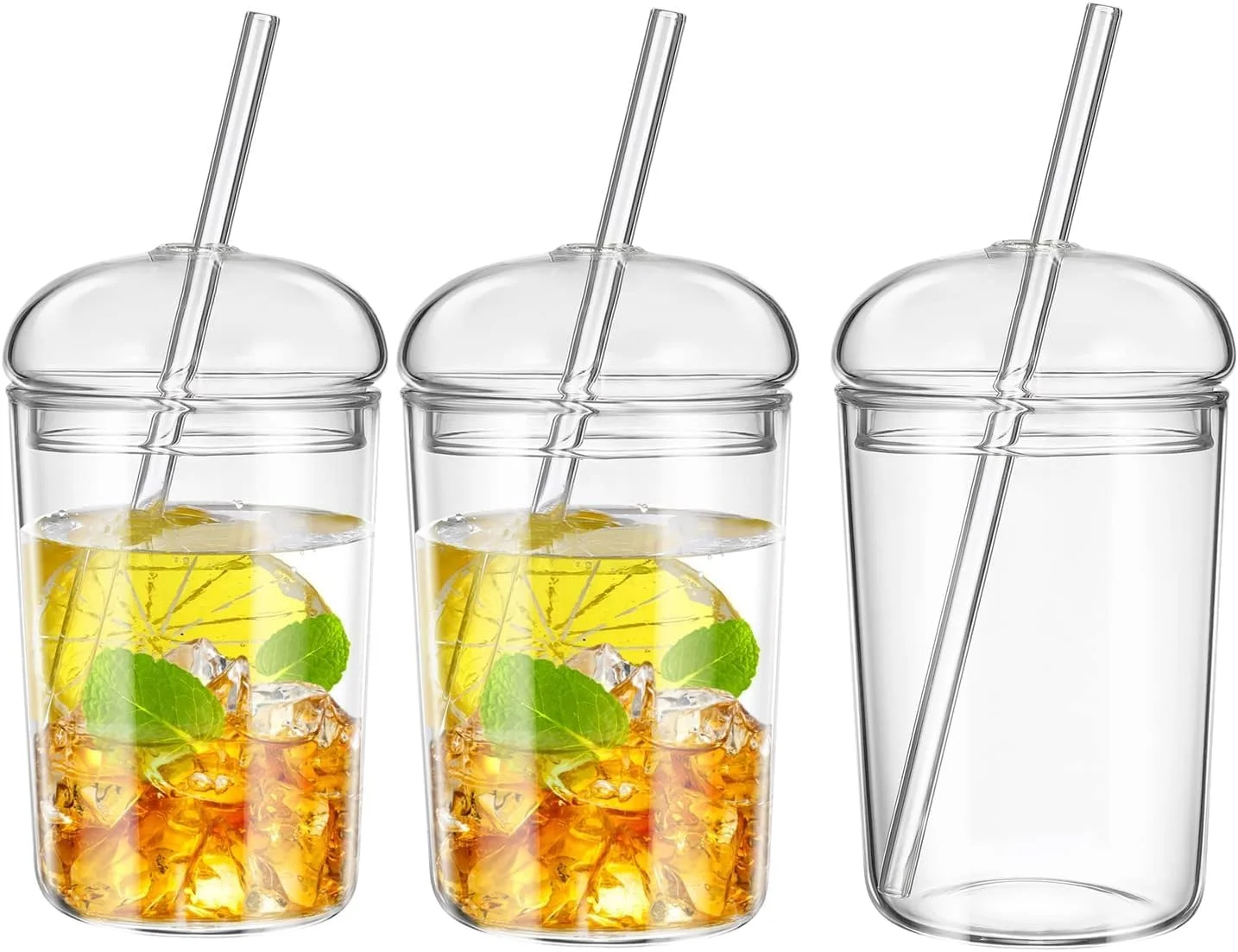 لیوان شیشه ای نی‌دار MAKINGTEC، سه عددی، 470 میلی‌لیتر، مقاوم در برابر حرارت، مناسب برای آبمیوه، قهوه، ماگ بزرگ آب، مناسب منزل، مسافرت و فضای باز