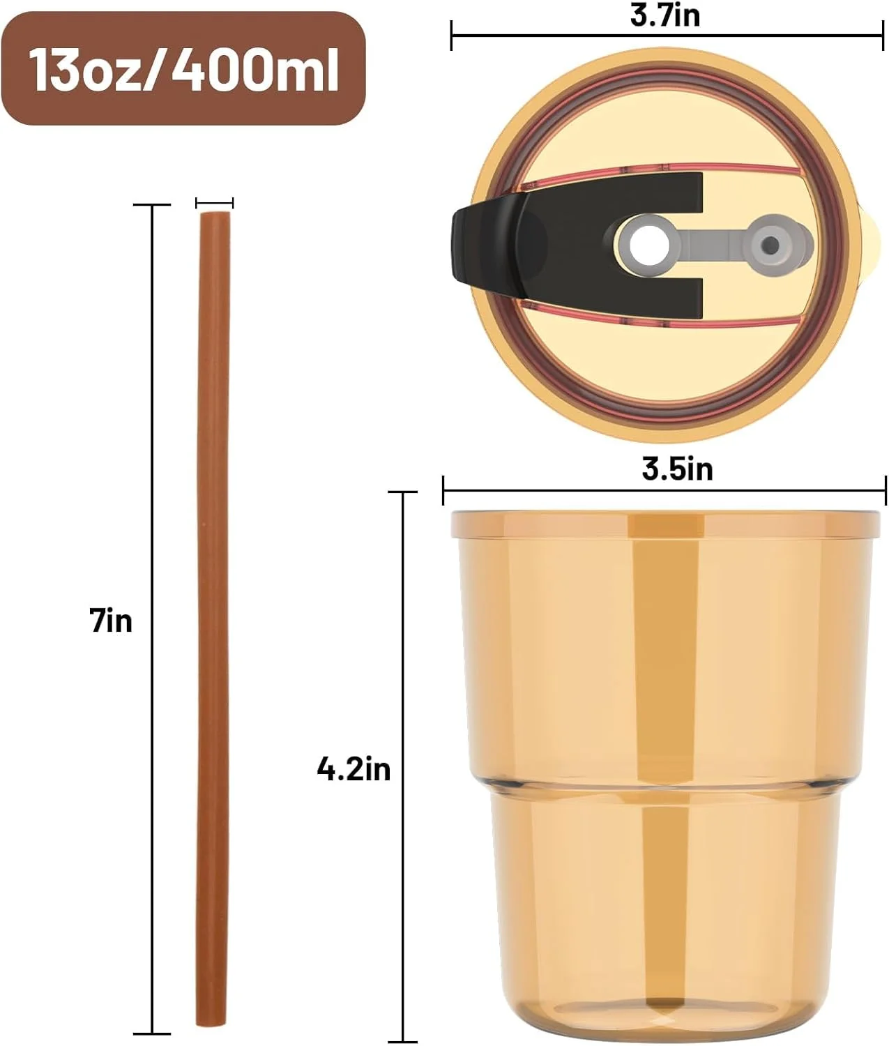 لیوان شیشه ای ۱۳ اونسی Luxfuel با نی و درب، یک عدد لیوان قهوه شیشه ای قابل استفاده مجدد برای چای سرد، قهوه، لیوان های مسافرتی درب دار برای دفتر، مهمانی، کمپینگ و فضای باز