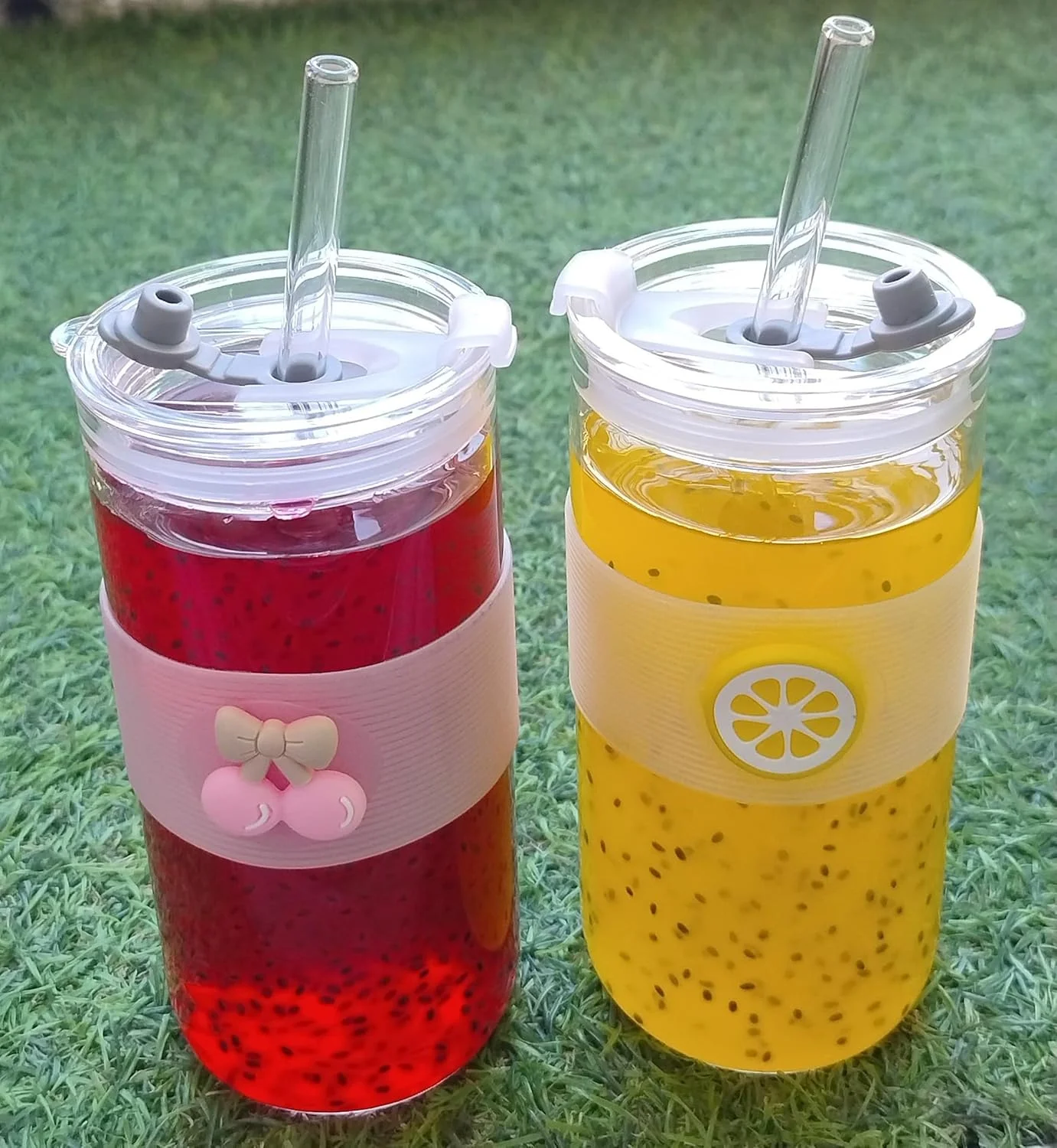 لیوان شیشه ای قهوه MaxEMA با نی، بسته 2 عددی، لیوان شیشه ای با درب و نی، لیوان قابل استفاده مجدد، لیوان مسافرتی، ماگ، لیوان شیشه ای، لیوان شیشه ای راه راه، لیوان آبمیوه با نی شیشه ای، لیوان های شیشه ای طرح قوطی