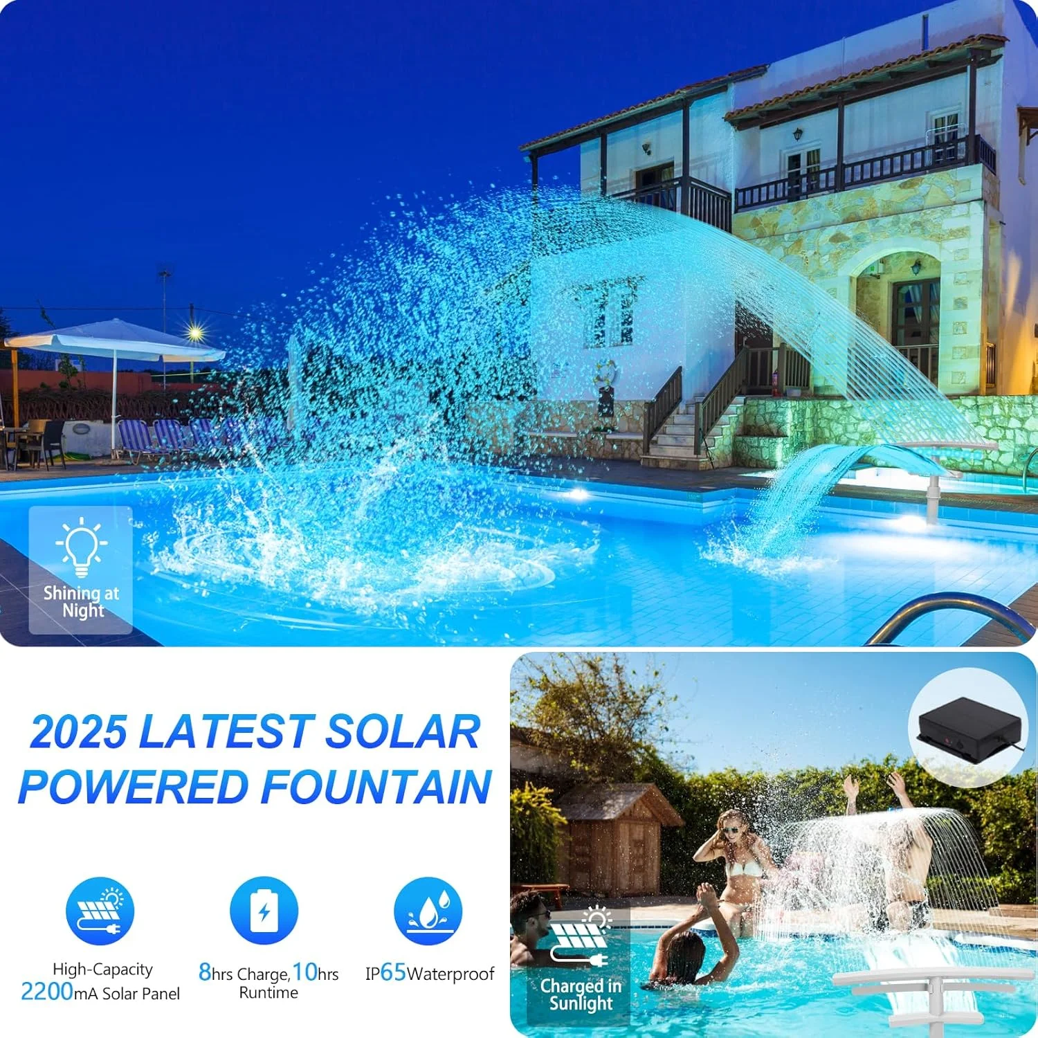 آبنمای استخر با چراغ برای استخرهای روکار و توکار، آبشار دو لایه با انرژی خورشیدی، خنک کننده و هواده استخر، لوازم جانبی استخر با چراغ های 9 رنگ و 4 حالت آبنمای استخر با چراغ برای استخرهای روکار و توکار، آبشار دو لایه با انرژی خورشیدی، خنک کننده و هواده استخر، لوازم جانبی استخر با چراغ های 9 رنگ و 4 حالت