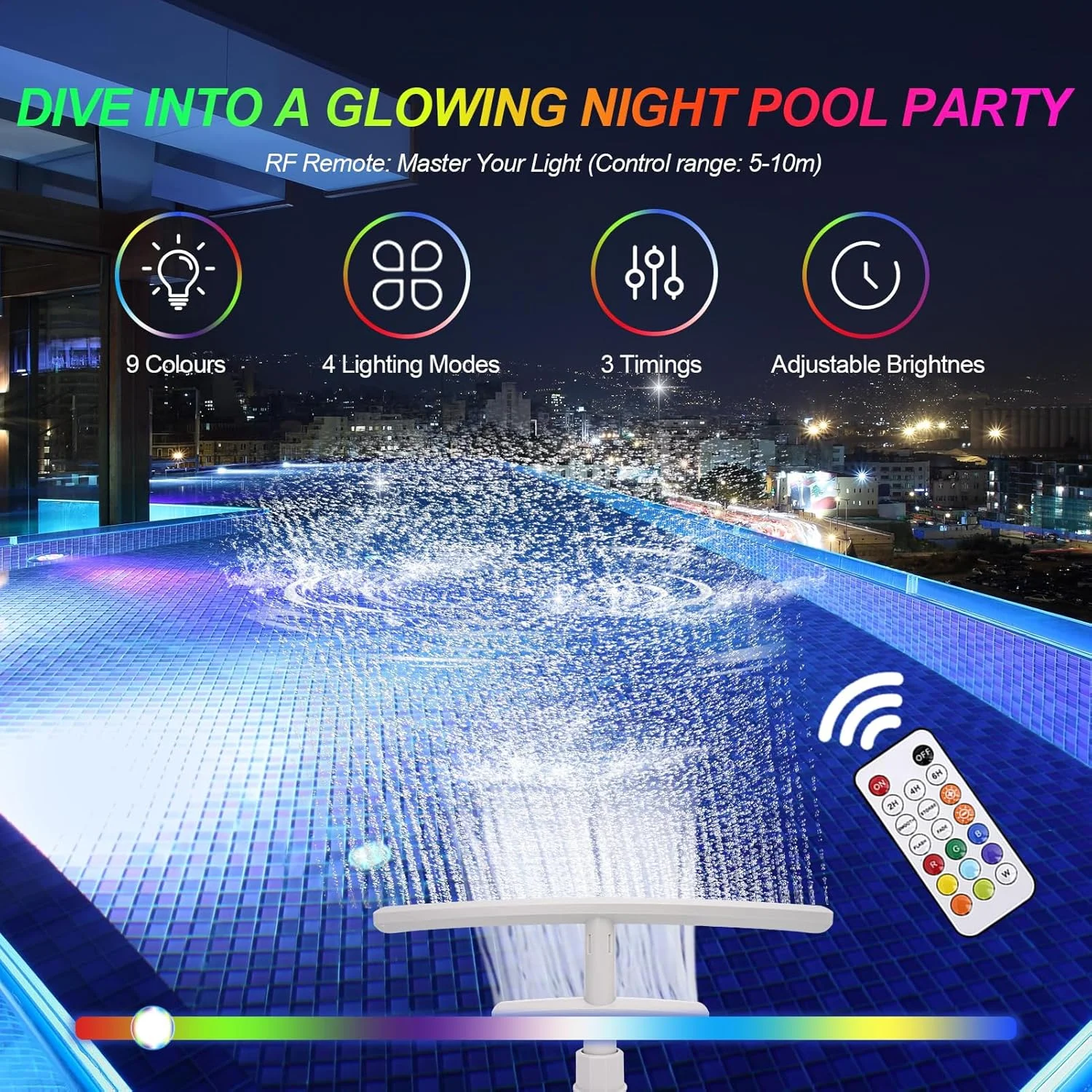 آبنمای استخر با چراغ برای استخرهای روکار و توکار، آبشار دو لایه با انرژی خورشیدی، خنک کننده و هواده استخر، لوازم جانبی استخر با چراغ های 9 رنگ و 4 حالت آبنمای استخر با چراغ برای استخرهای روکار و توکار، آبشار دو لایه با انرژی خورشیدی، خنک کننده و هواده استخر، لوازم جانبی استخر با چراغ های 9 رنگ و 4 حالت