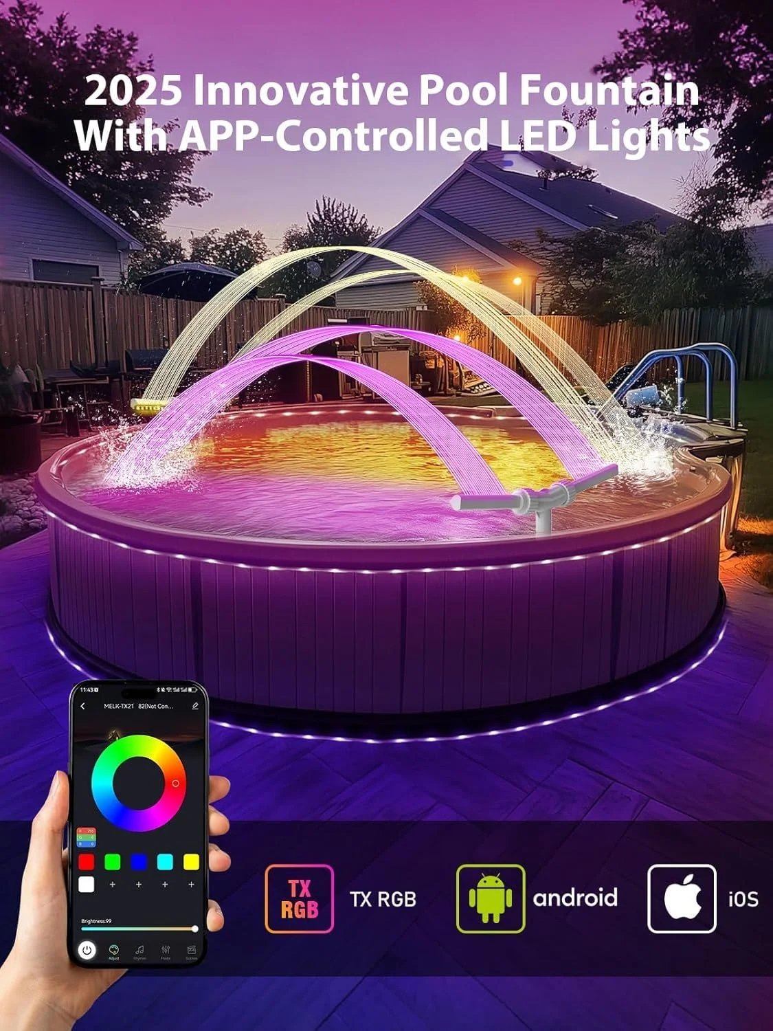 آبنمای خورشیدی استخر با چراغ، برای استخرهای روکار و توکار، با چراغ های LED ده رنگ، کنترل توسط برنامه، آبپاش آبشاری دوگانه 360 درجه قابل تنظیم برای تزئینات استخر در فضای باز آبنمای خورشیدی استخر با چراغ، برای استخرهای روکار و توکار، با چراغ های LED ده رنگ، کنترل توسط برنامه، آبپاش آبشاری دوگانه 360 درجه قابل تنظیم برای تزئینات استخر در فضای باز